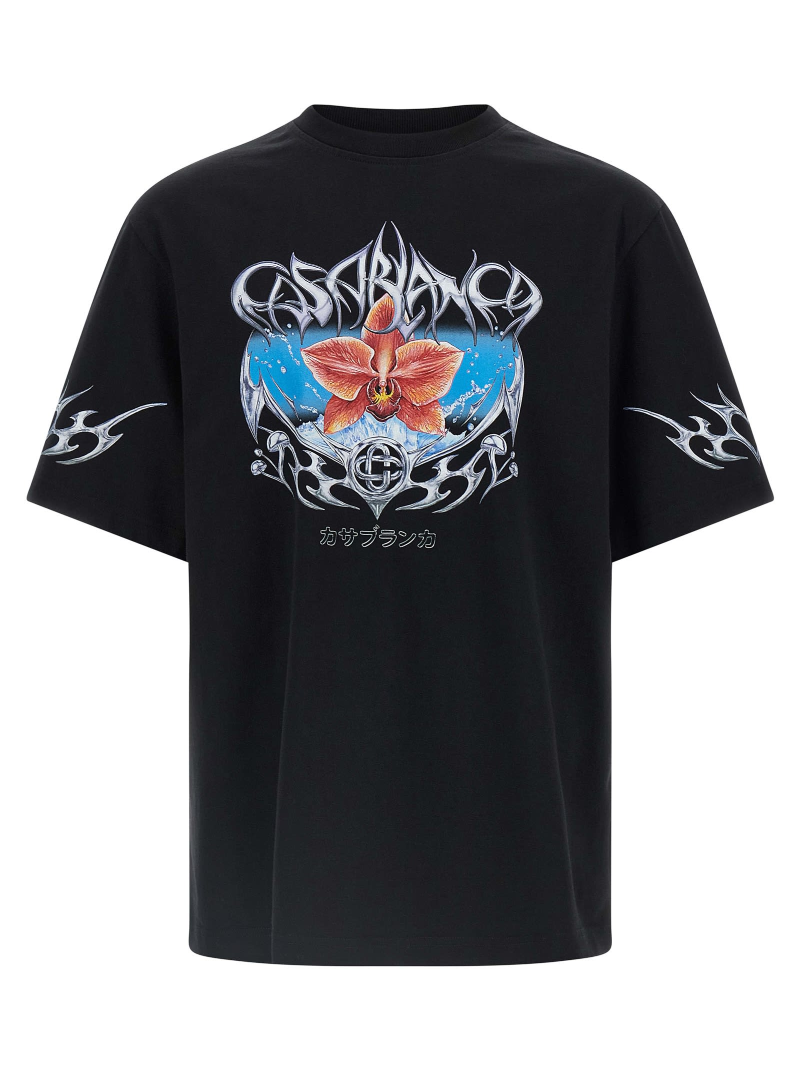 Casablanca Blades Printed Organic Cotton-jersey T-shirt In Black