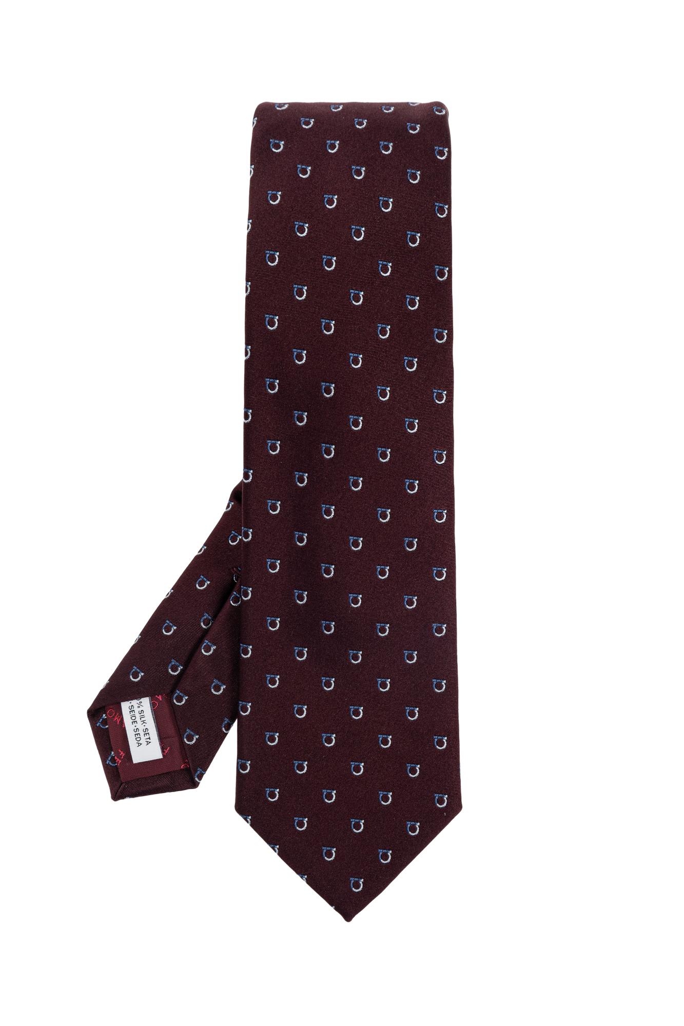 Ferragamo Two-tone Gancini Jacquard Silk Tie In Burgundy
