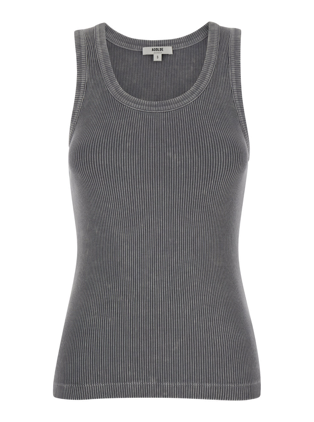 Shop Agolde Grey Ribbed Tank Top In Cotton Blend Woman