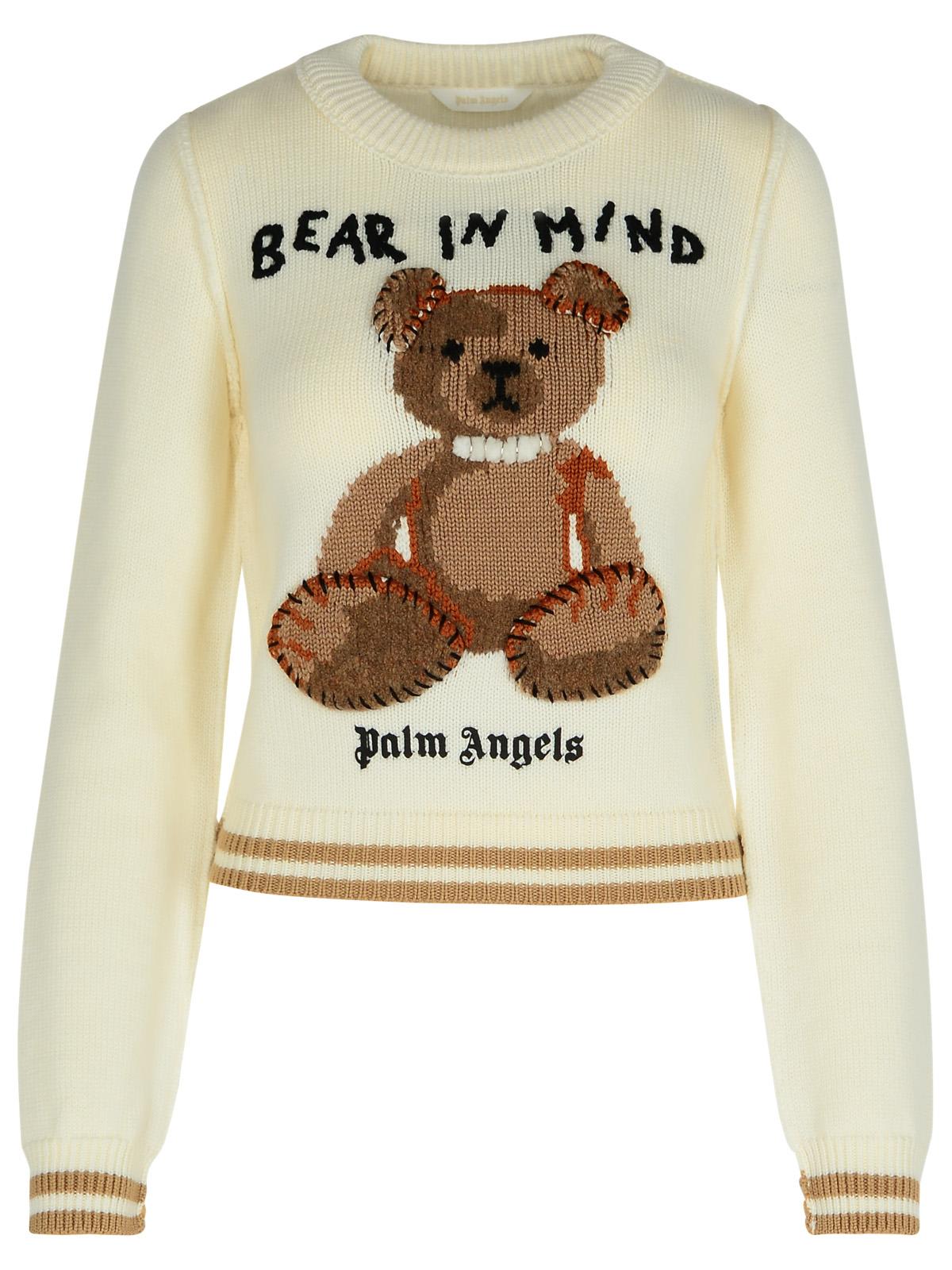 Shop Palm Angels Bear Cream Wool Sweater