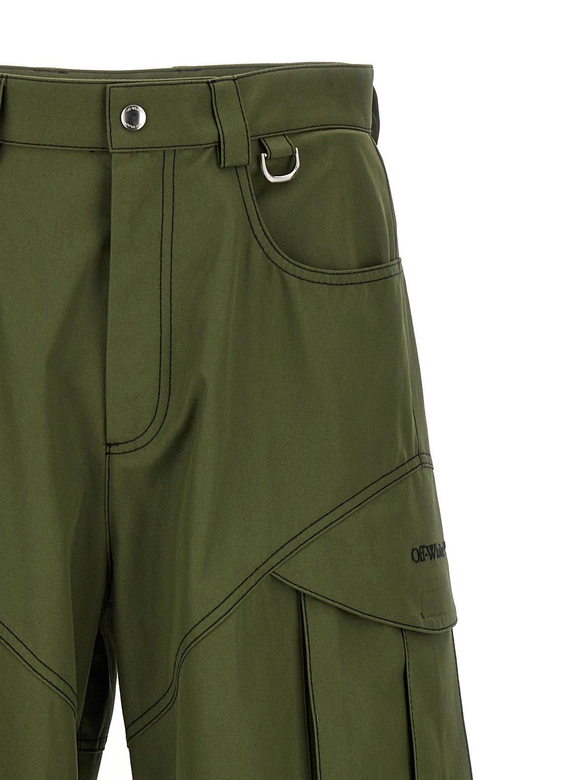 Shop Off-white Logo Embroidered Straight Leg Pants In Green