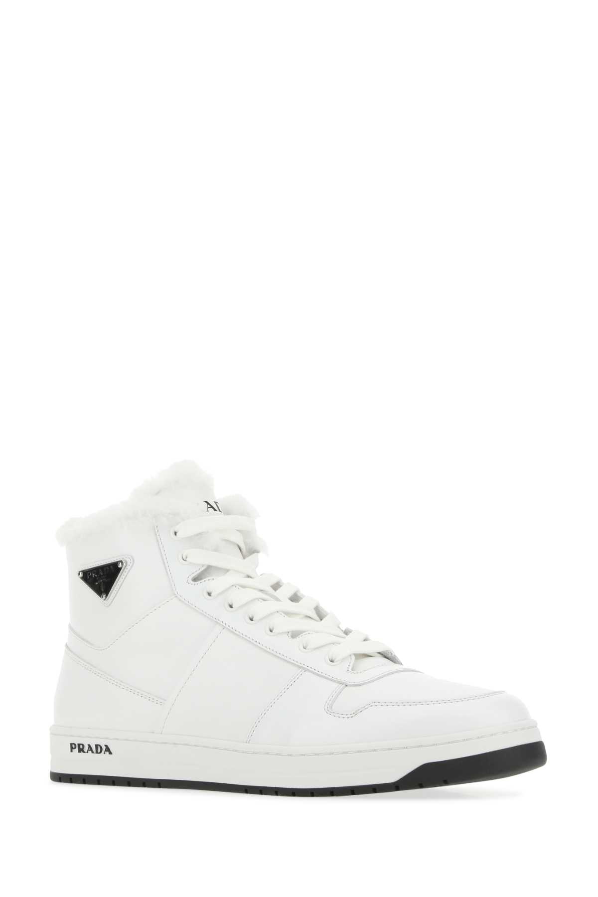 Shop Prada White Leather Sneakers In F0009