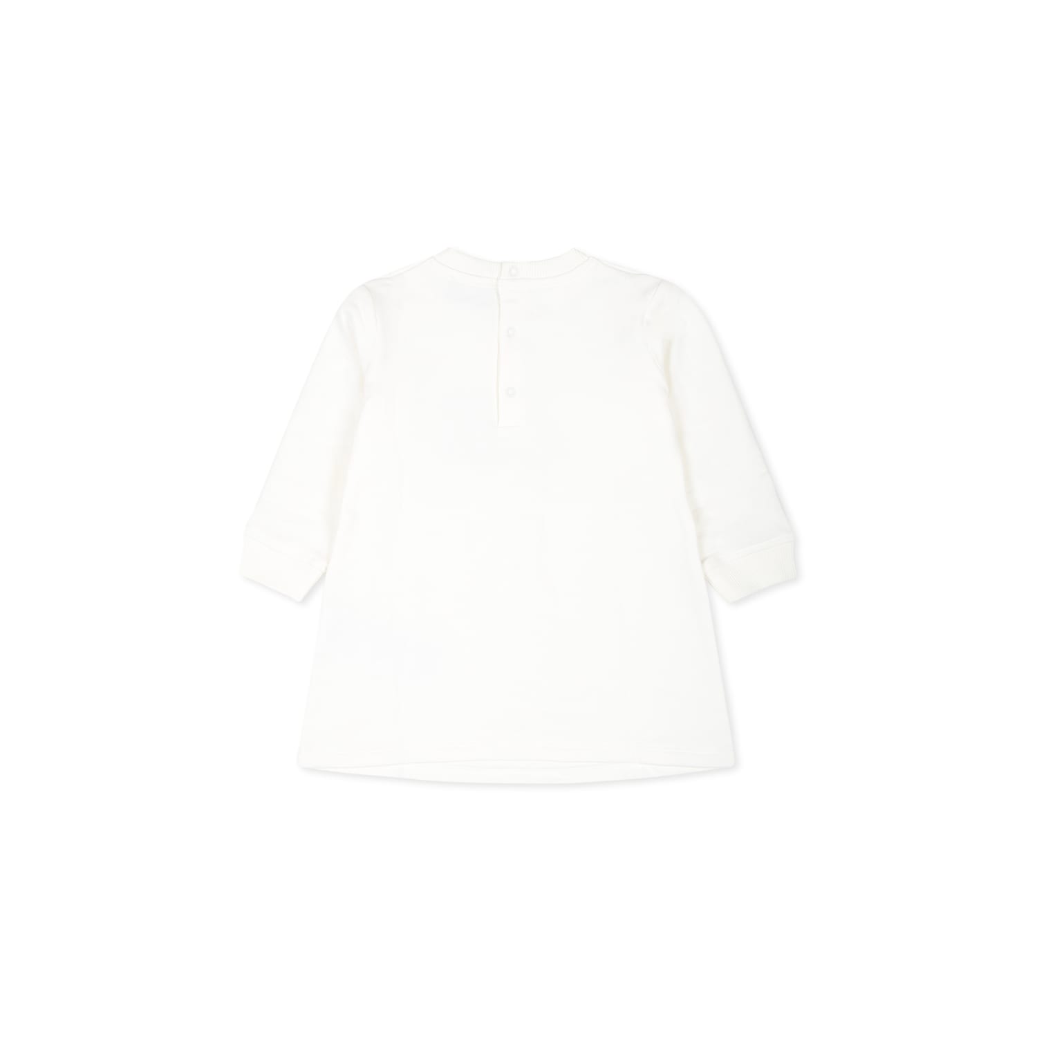 Moschino Ivory Dress For Baby Girl With Teddy Bear In Ivory