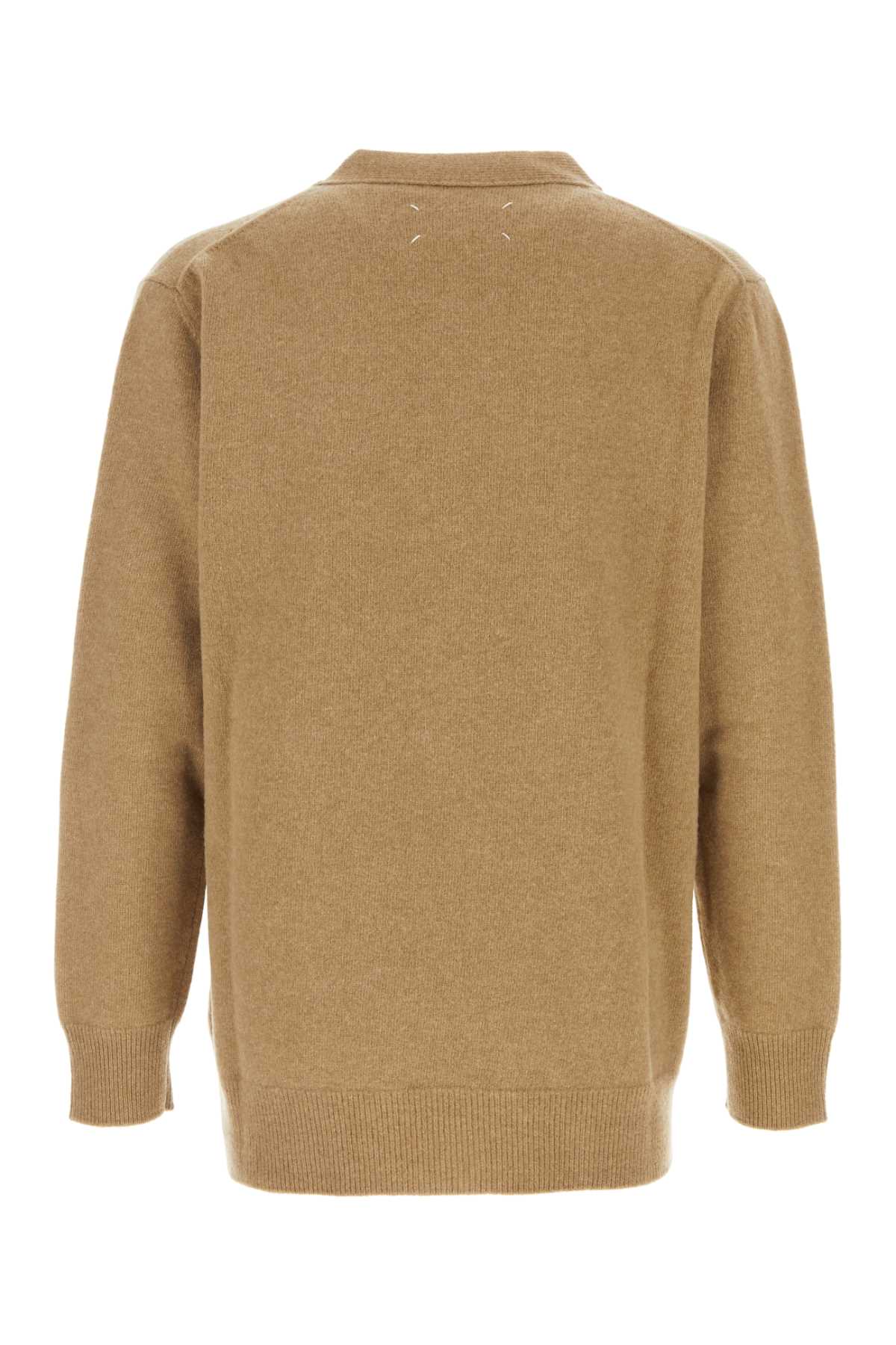 Maison Margiela Melange Cappuccino Wool Blend Cardigan In Beige