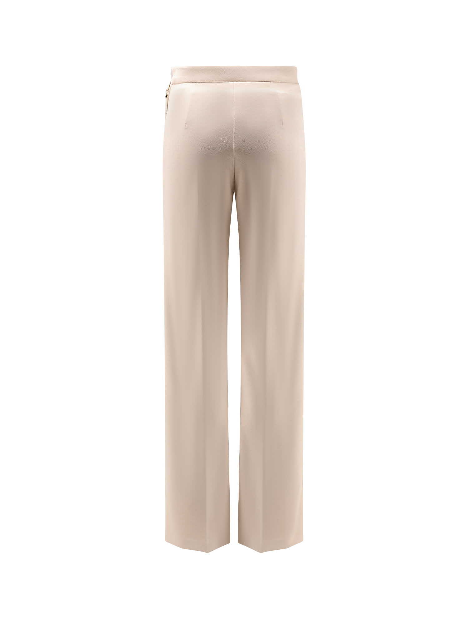Elisabetta Franchi Wide Leg High Waist Trousers With Buttoned Flaps In Neutral