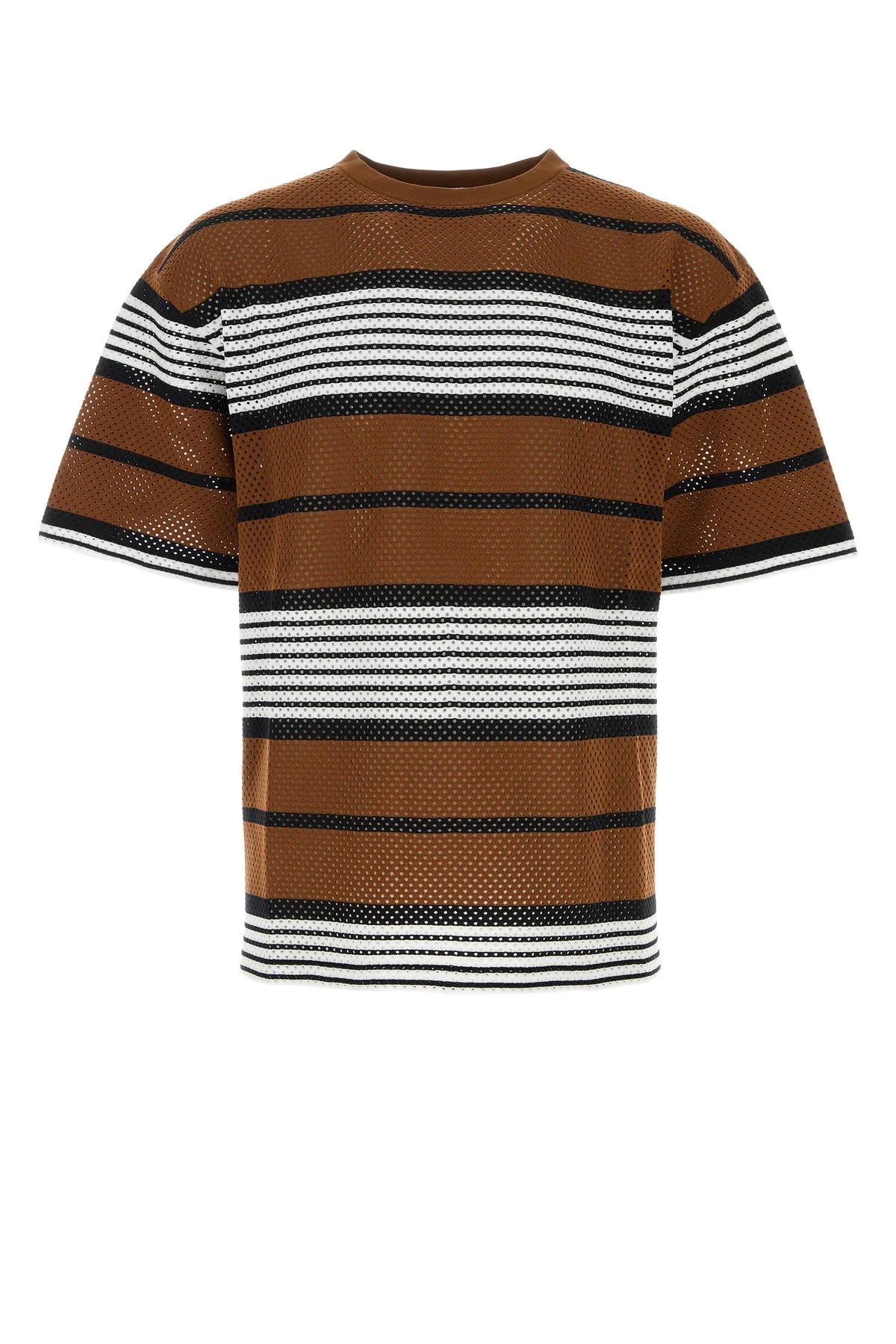 Burberry Stripe Print Nylon Oversized T-shirt In Dark Birch Brown