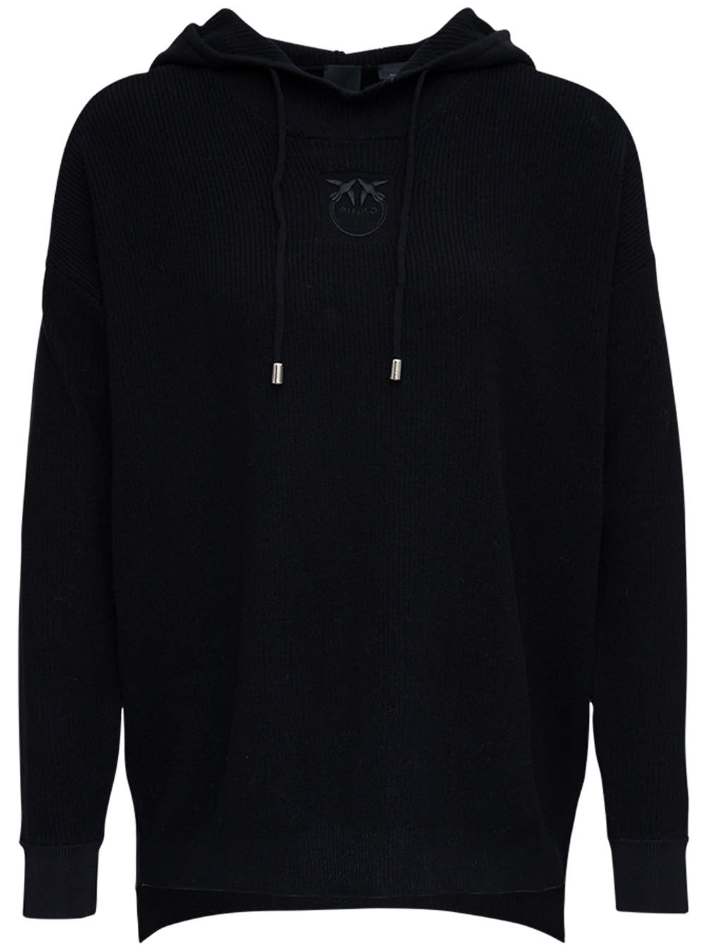 Pinko Black Wool And Cashmere Hoodie With Logo