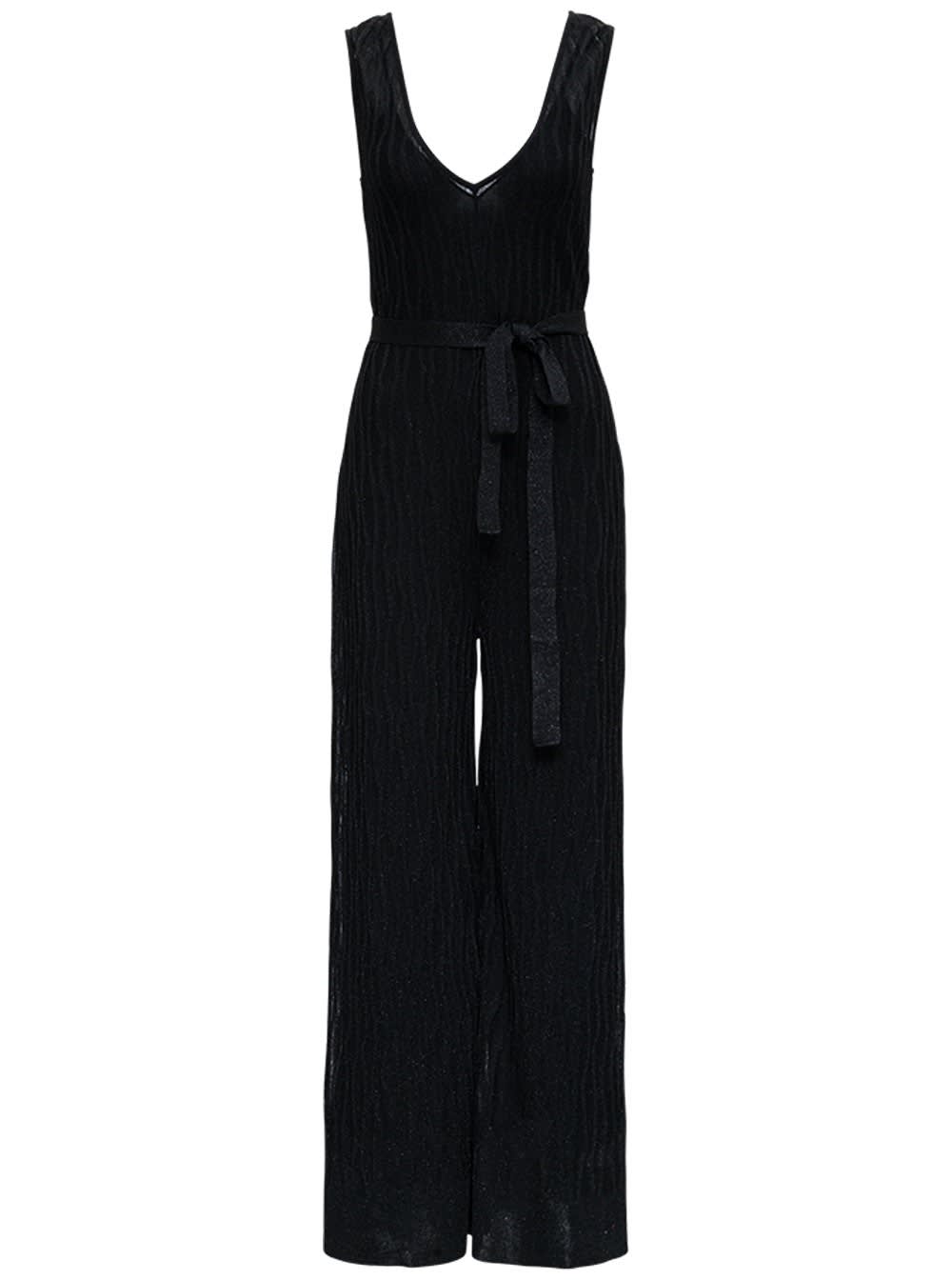 M Missoni Black Jumpsuit In Rayon Blend With Belt