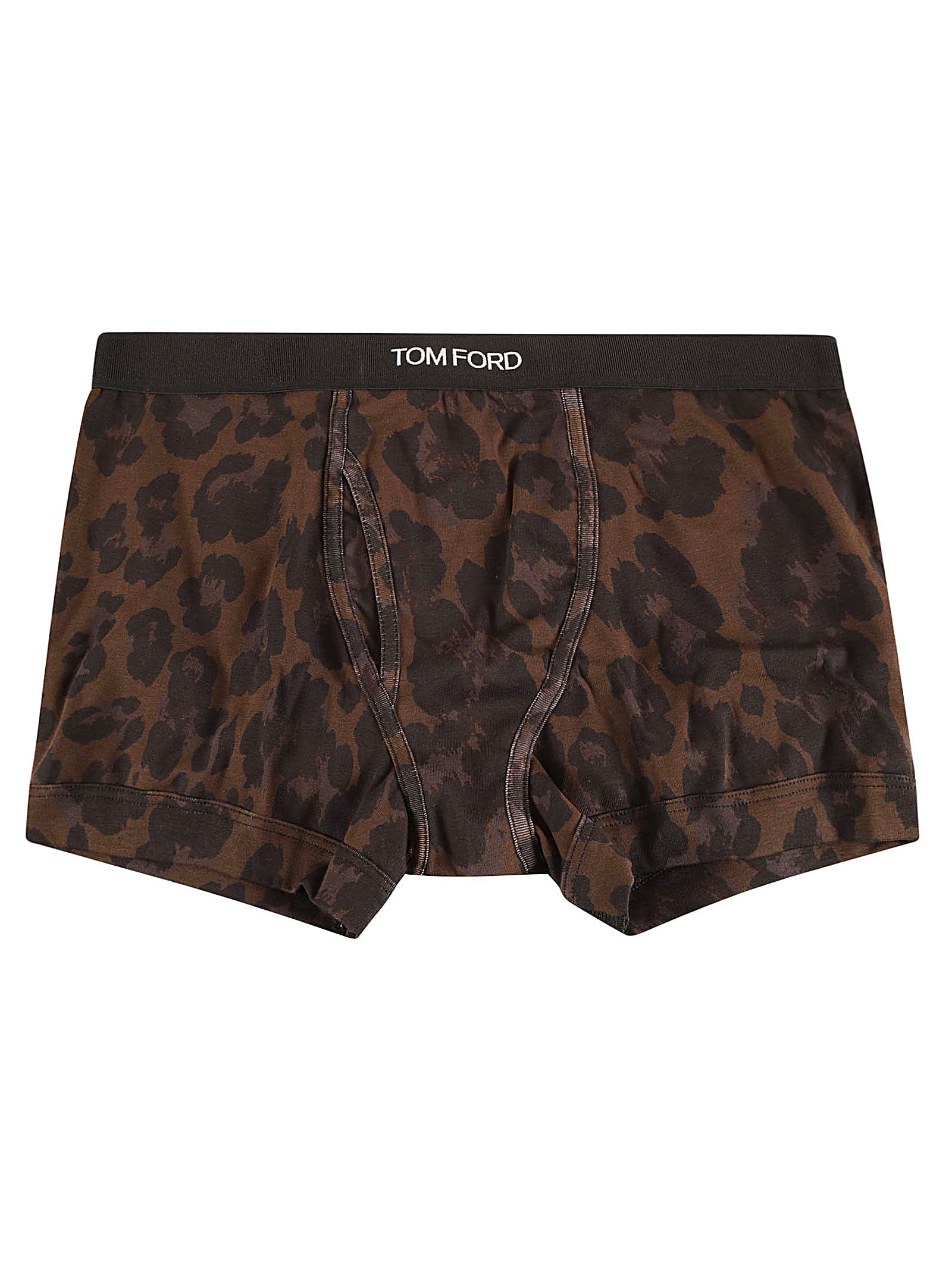 Shop Tom Ford Animalier Print Logo Boxer Shorts In Dark Brown