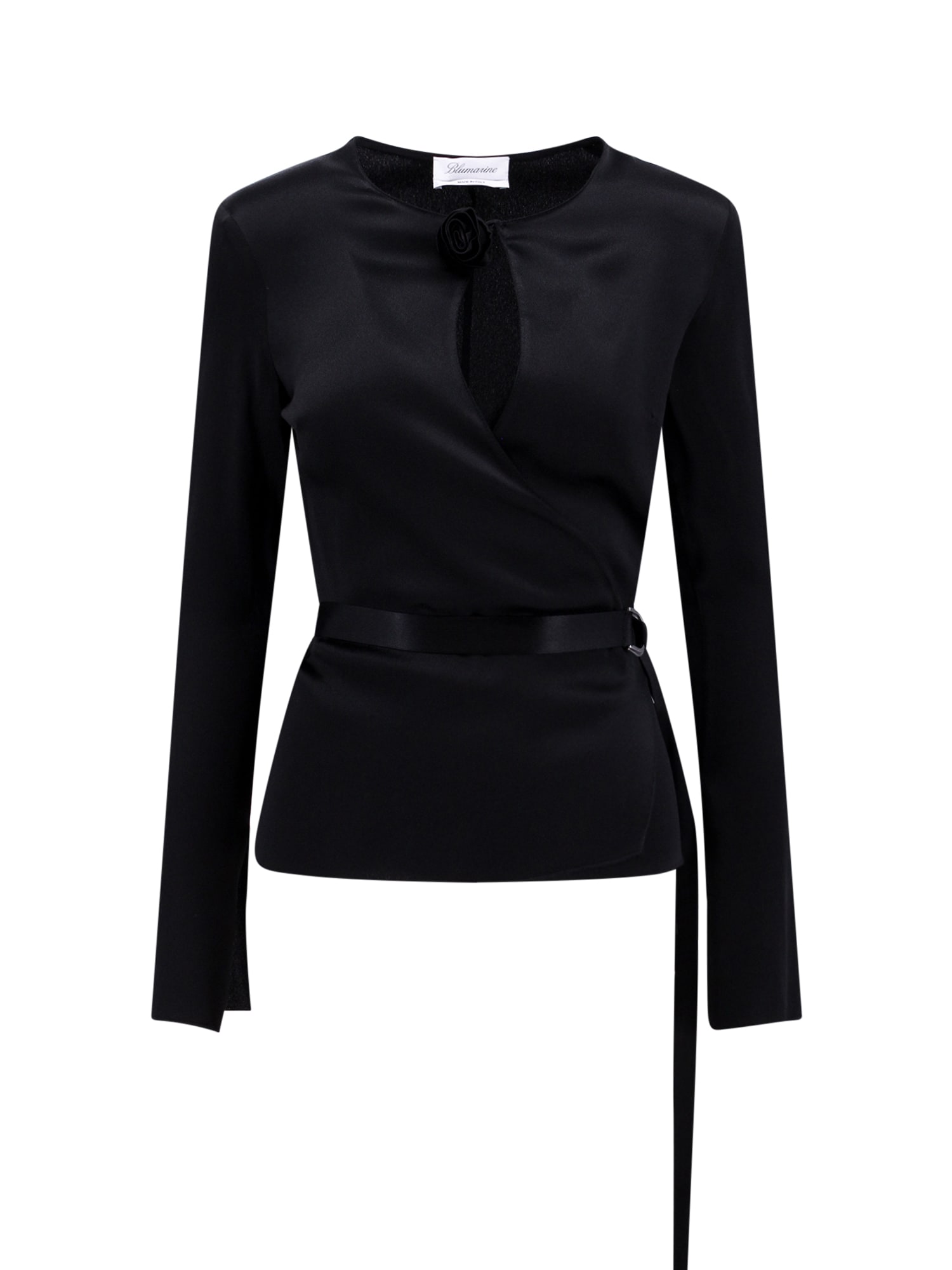 Blumarine Silk Blend Top With Flower Detail In Black