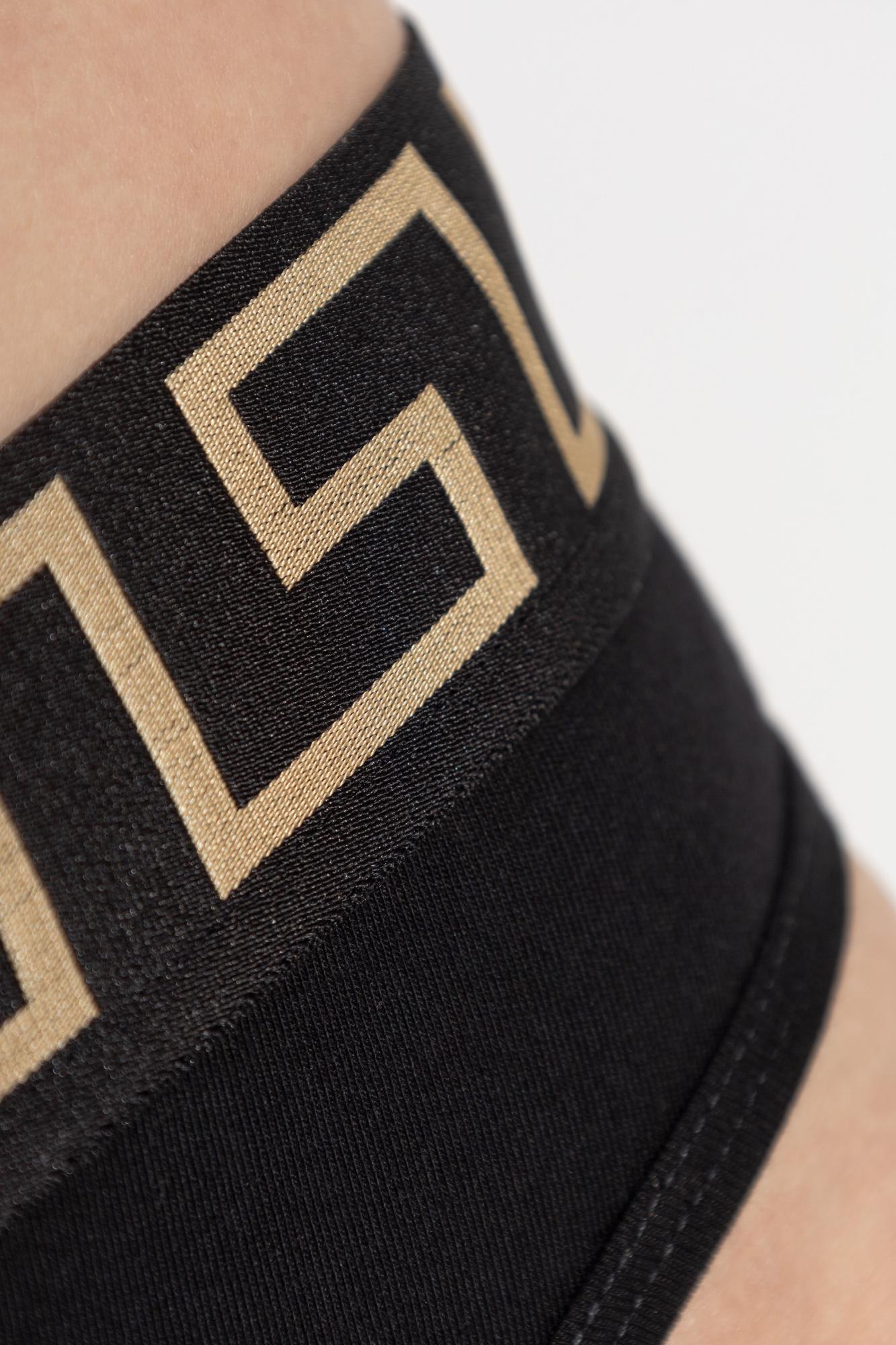 Versace Stretch Cotton Briefs With Logoed Elastic Band In Brown