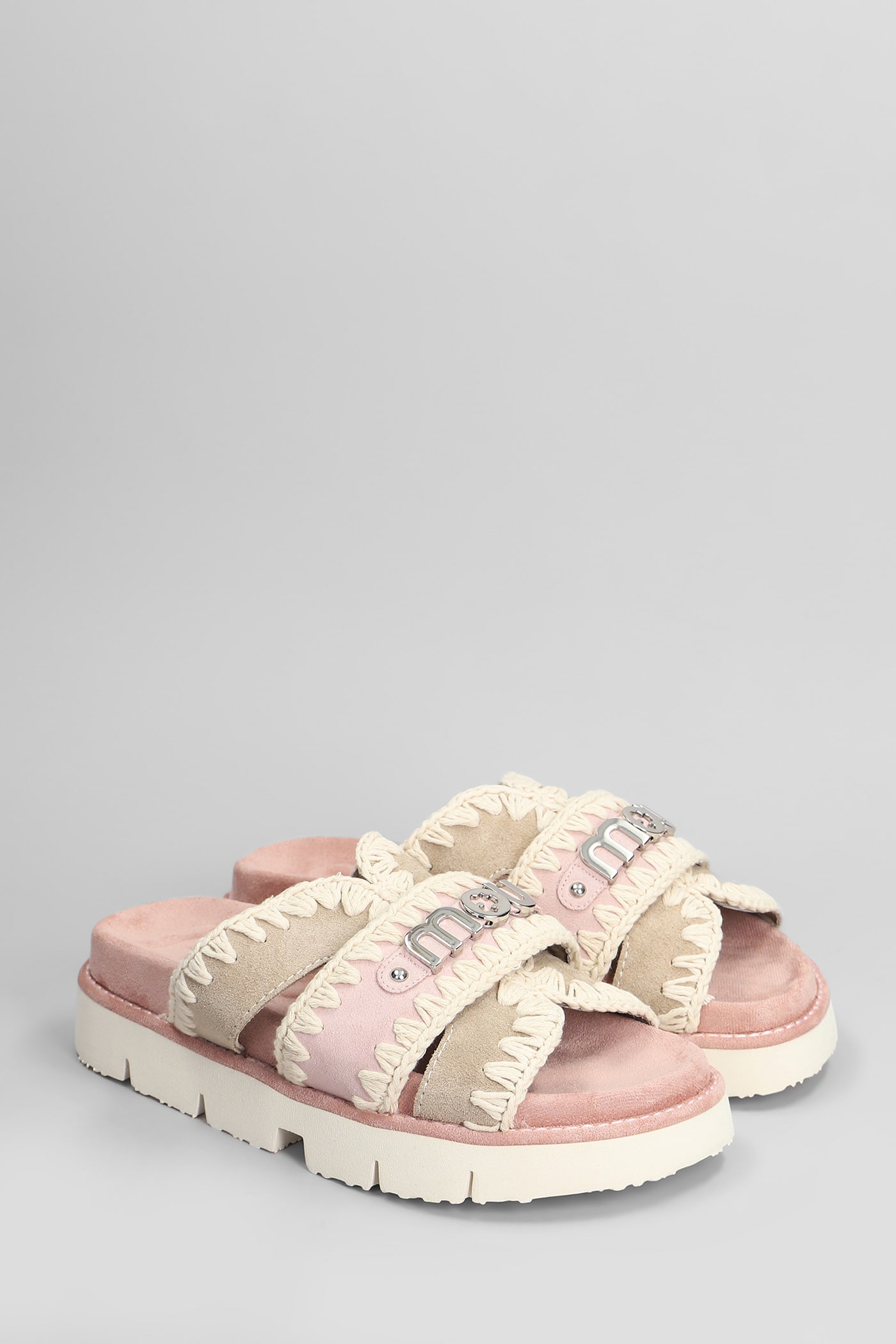 Shop Mou Bio Sandal Flats In Rose-pink Suede