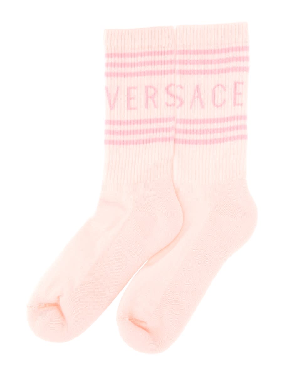 Shop Versace Sock With Logo In Pink