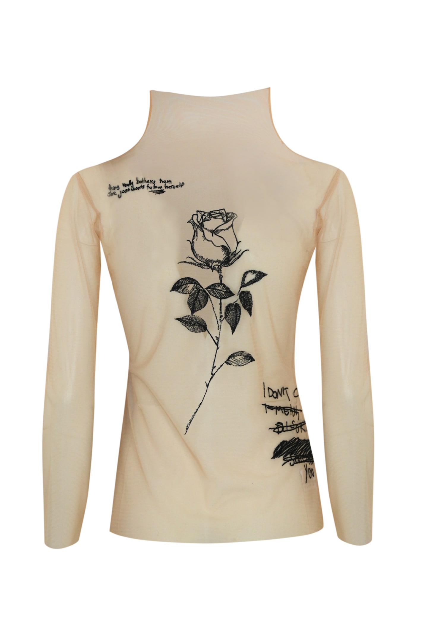 Shop Patrizia Pepe Tulle Sweater With Embroidery In Nude Tattoo