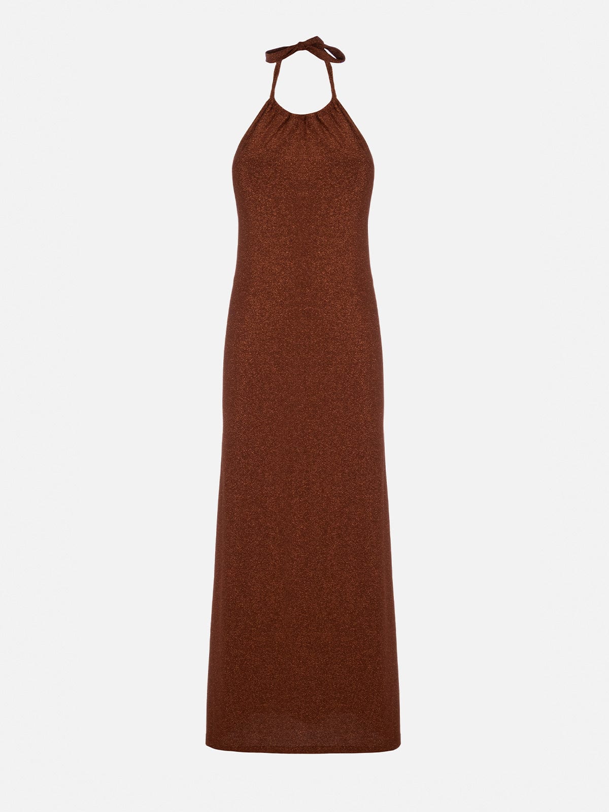Mc2 Saint Barth Lurex Brown Knitted Long Dress In Brown