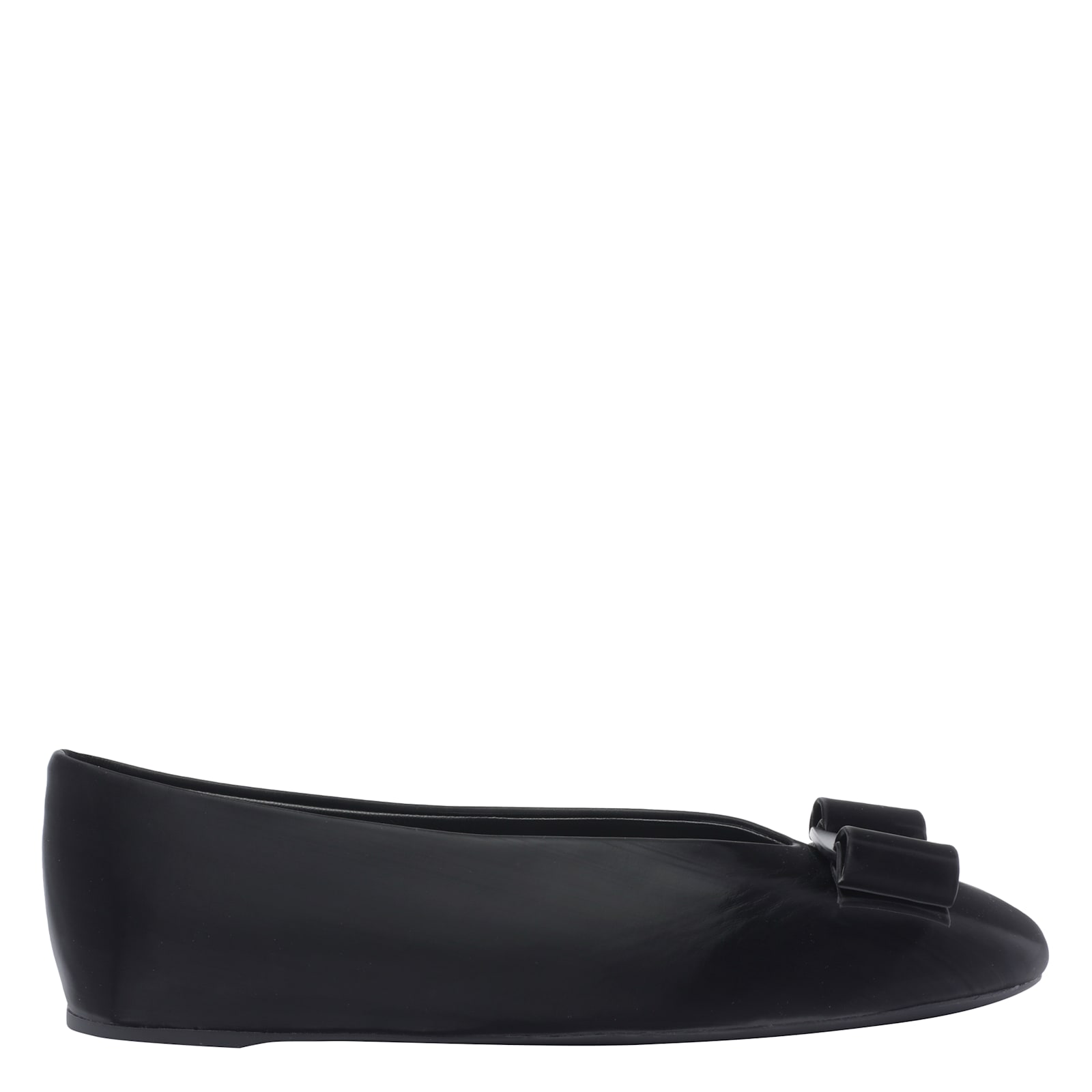 Ferragamo Leather Round Toe Ballerina Shoes With Bow Detail In Black