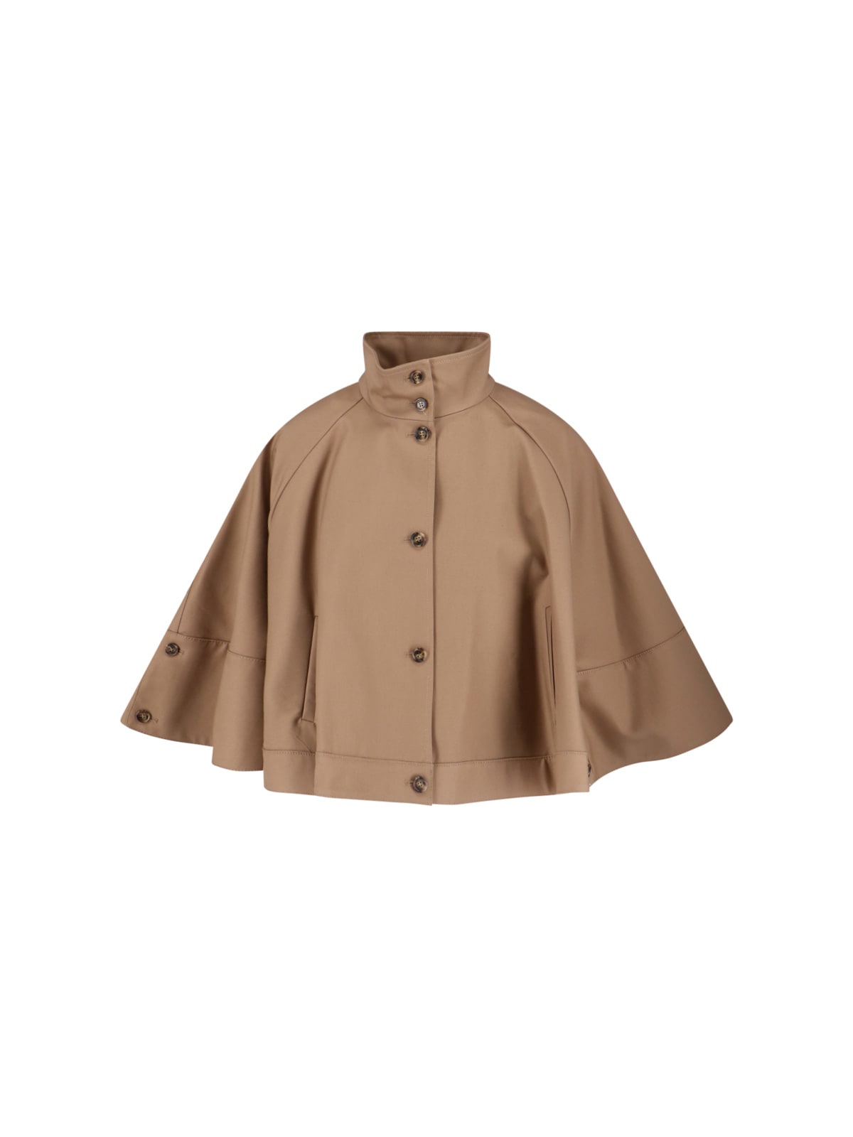 Max Mara Cape Style High Collar Jacket With Side Pockets In Brown