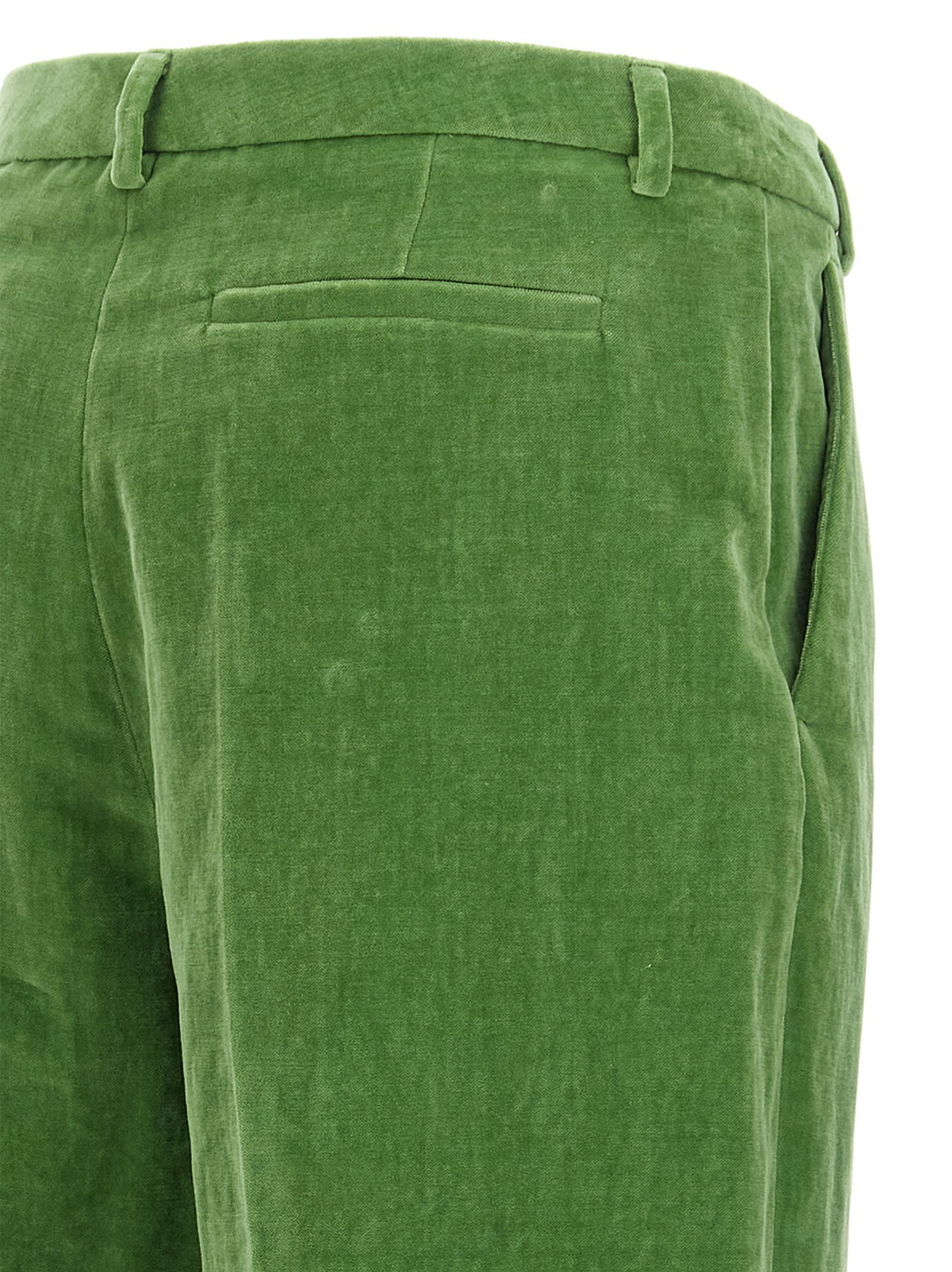Valentino Garavani Velvet Trousers With Jacquard Hem In Green