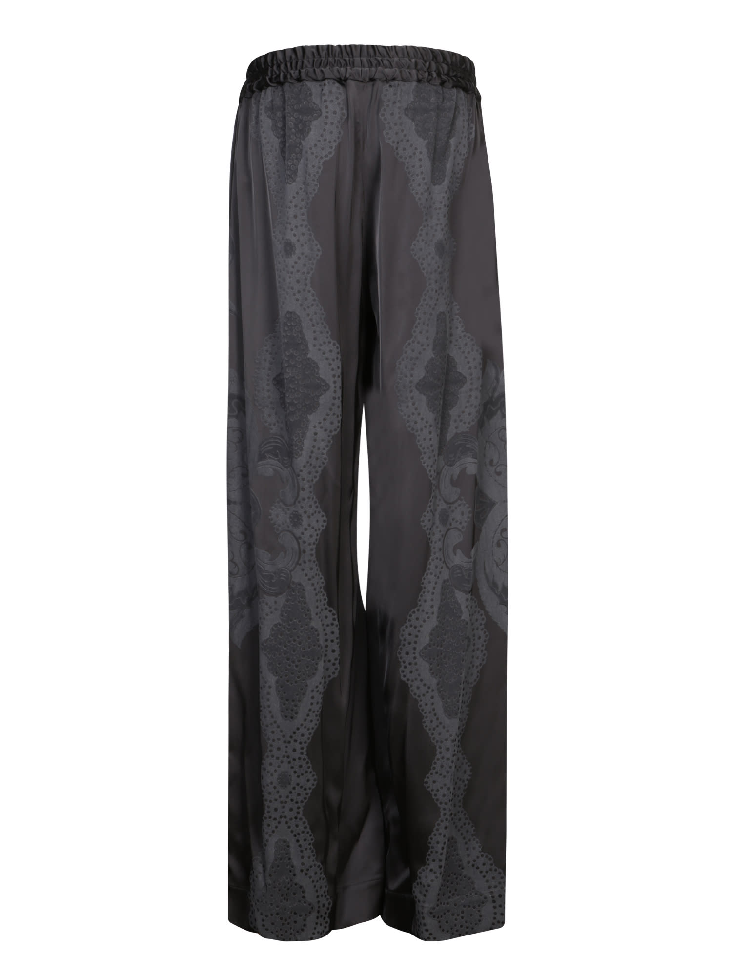 La Doublej La Double J Wide-leg Black Trousers With Pattern In Black
