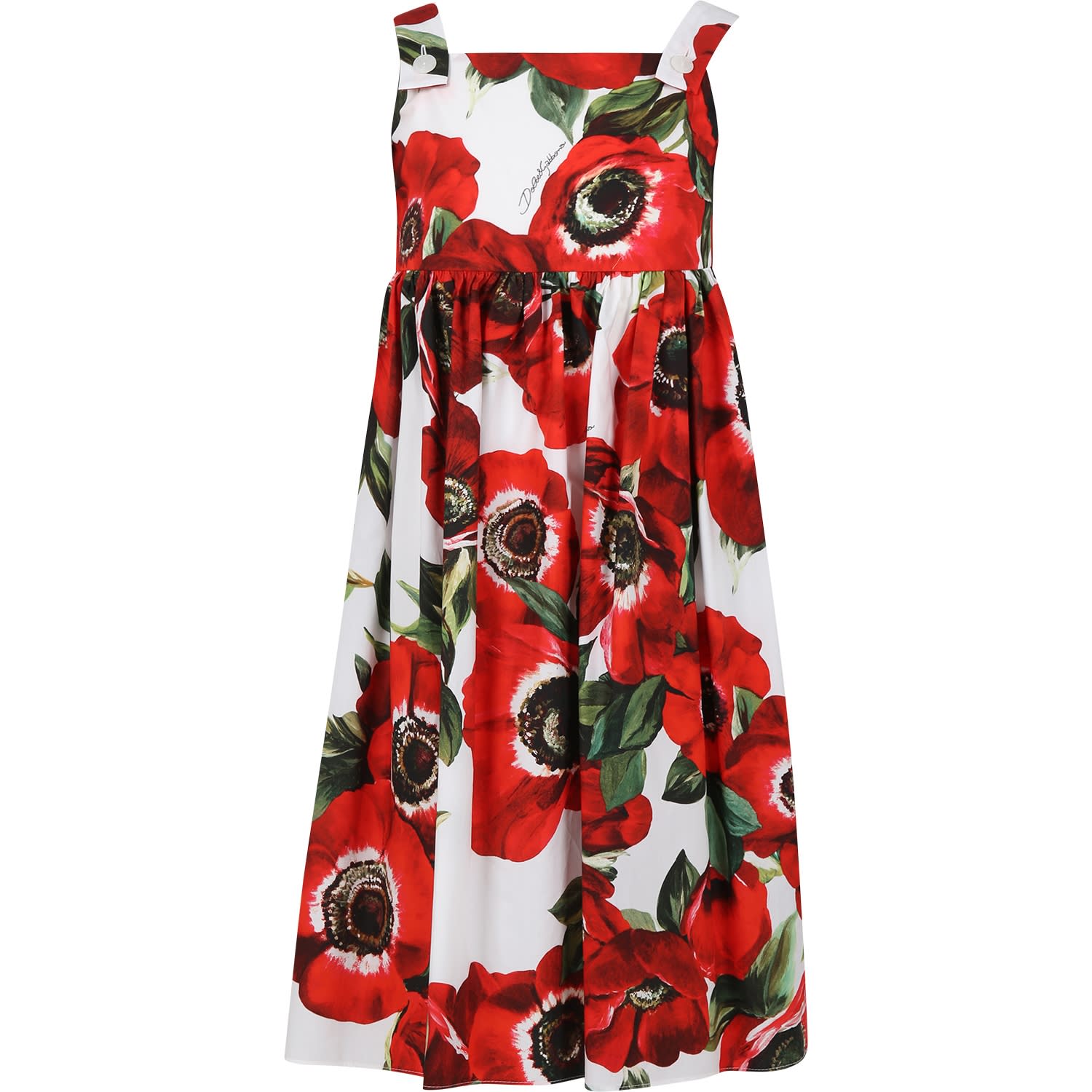 Dolce & Gabbana Kids' Red Dress For Girl With Poppies Print