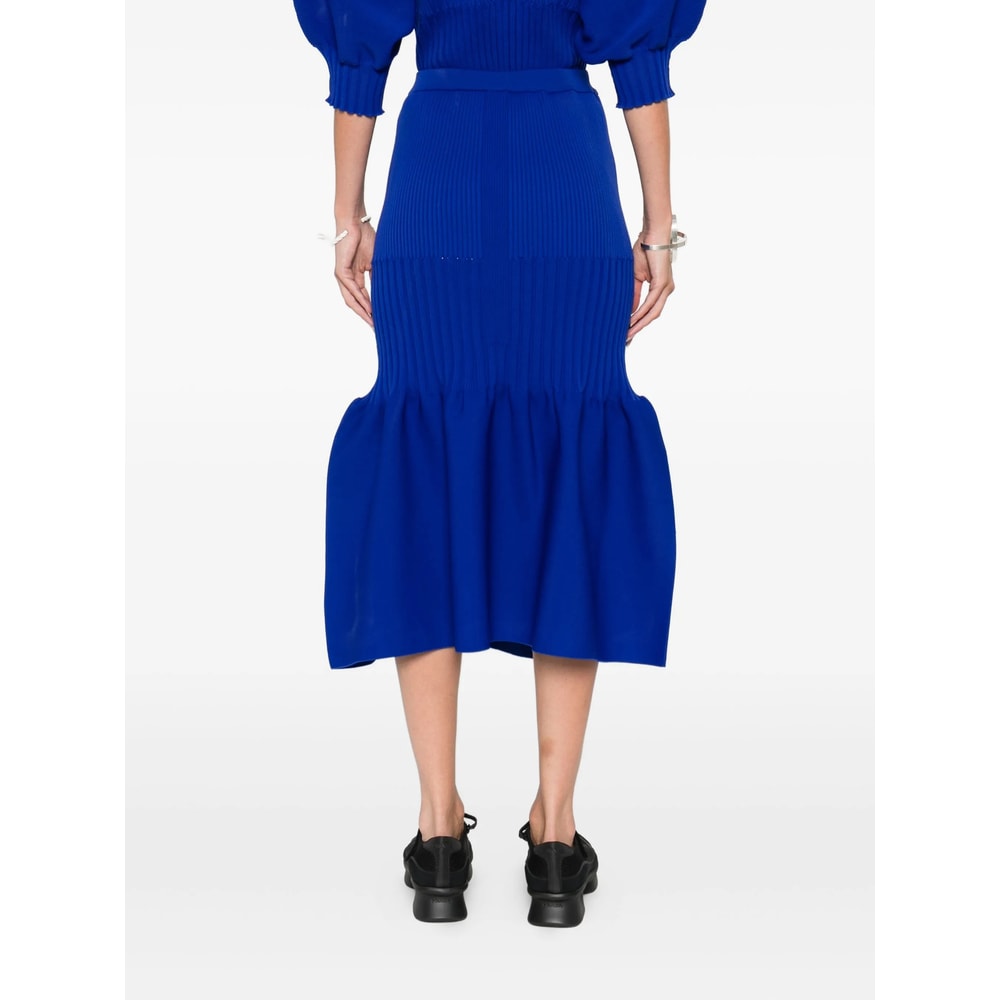 Cfcl Ribbed-knit Ruffled Midi Skirt In Blue