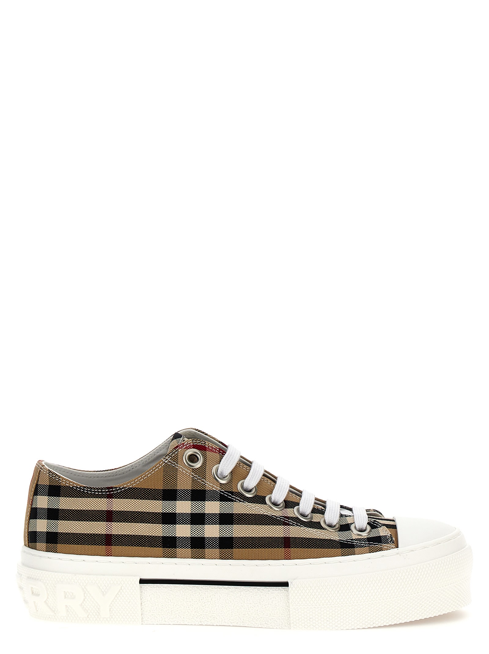 Shop Burberry Check Sneakers In Beige