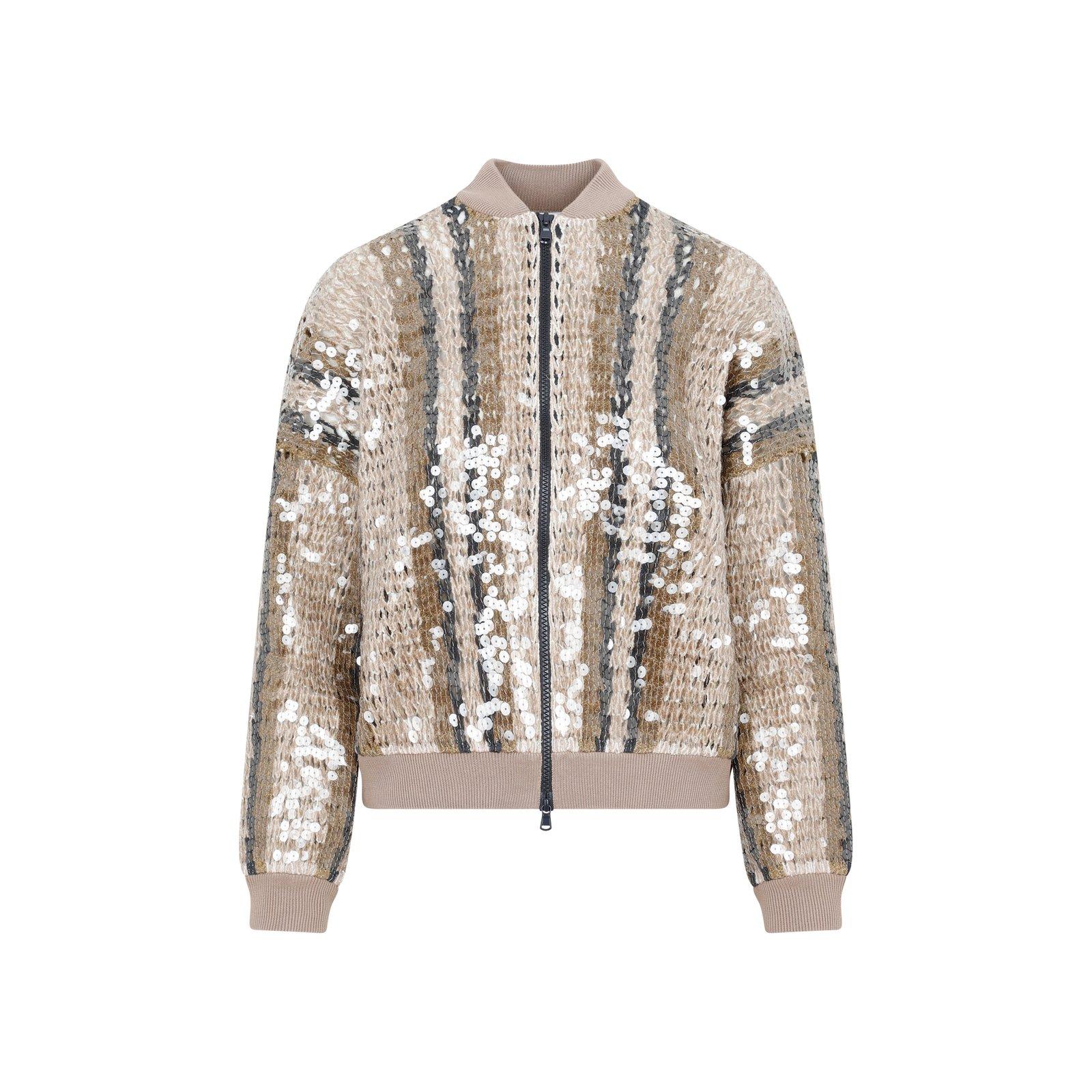 Brunello Cucinelli Sequin-embellished Zip-up Sweatshirt In Nude ...