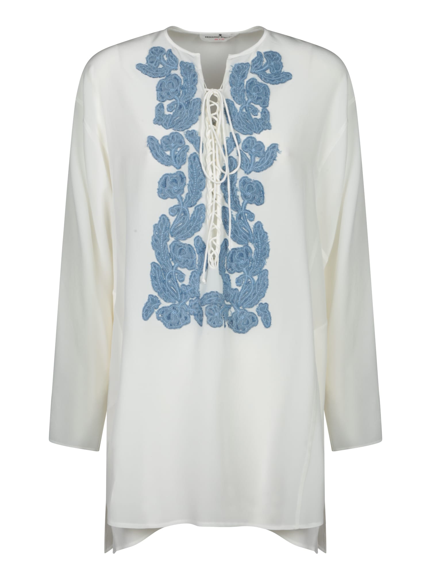 White Blouse With Light Blue Embroidery