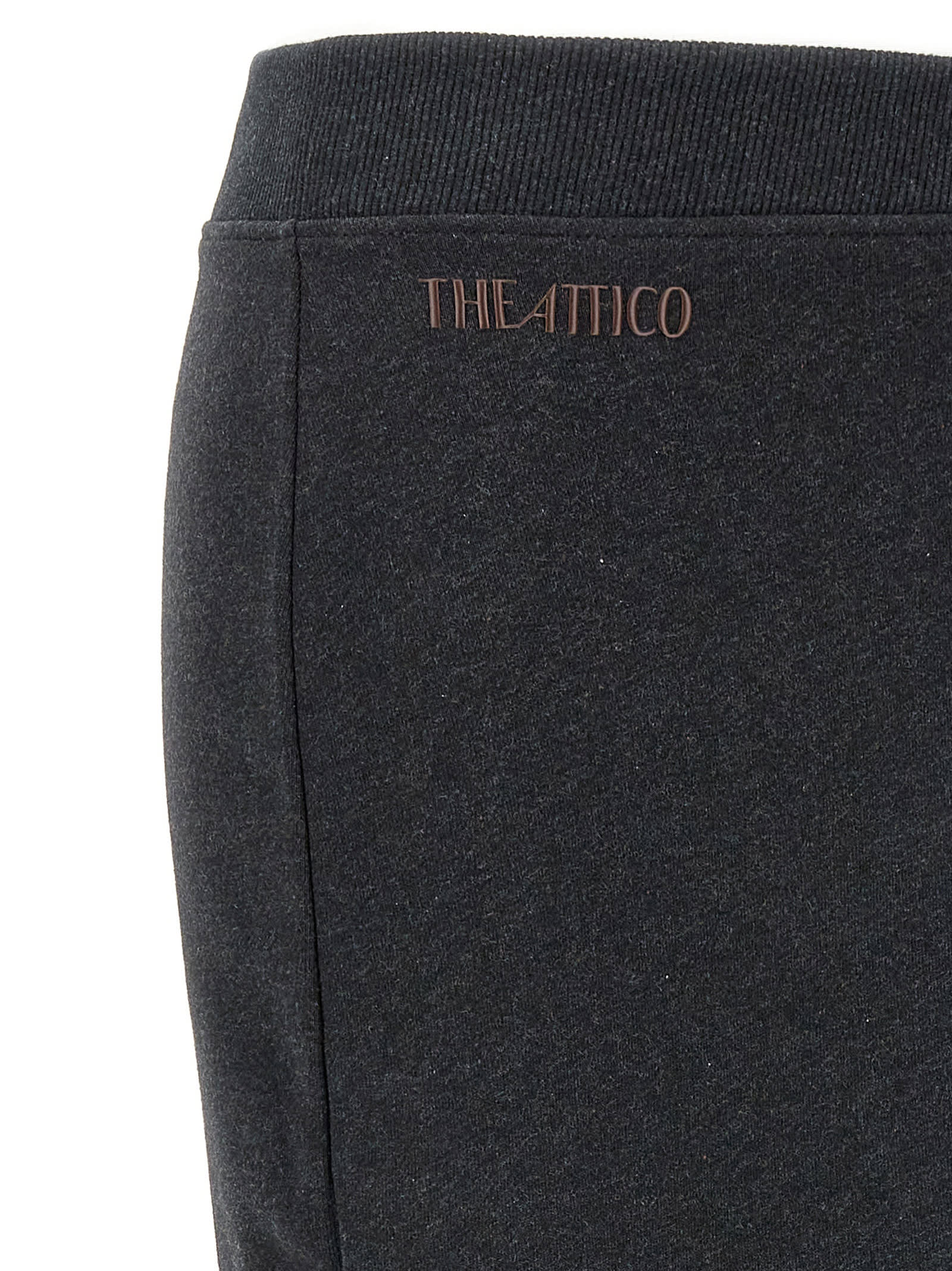 Attico Ribbed Waist Midi Skirt With Side Slit In Gray