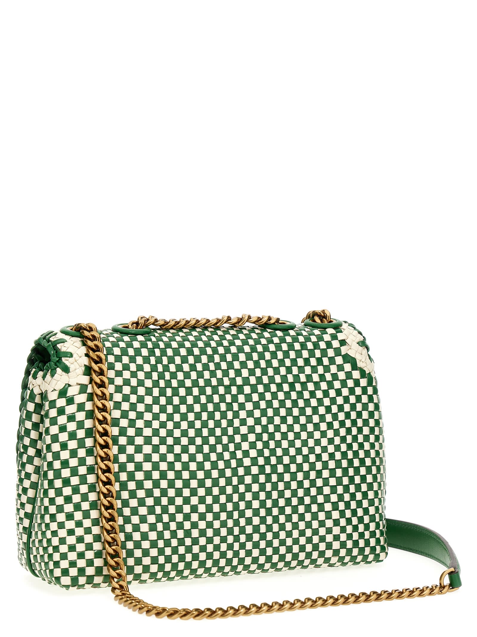 Tory Burch L84108 Green Kira Chevron Shoulder Bag Size 8x5x2 in