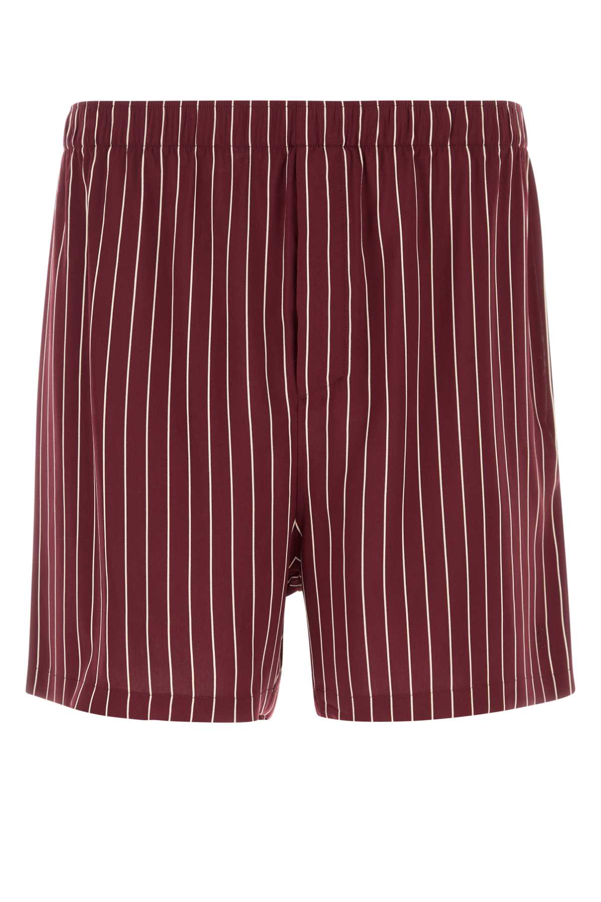 Saint Laurent Striped Viscose Shorts Featuring Embroidery Detail In Brown