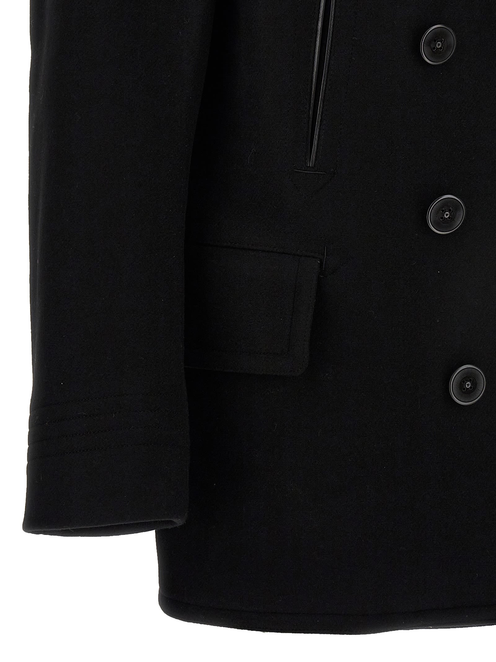 Shop Tom Ford Japan Wool Double Breast Coat In Black