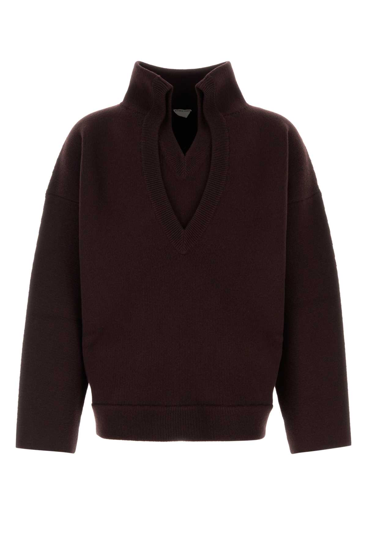 Bottega Veneta Chunky Compact Wool Blend V-neck Sweater In Black