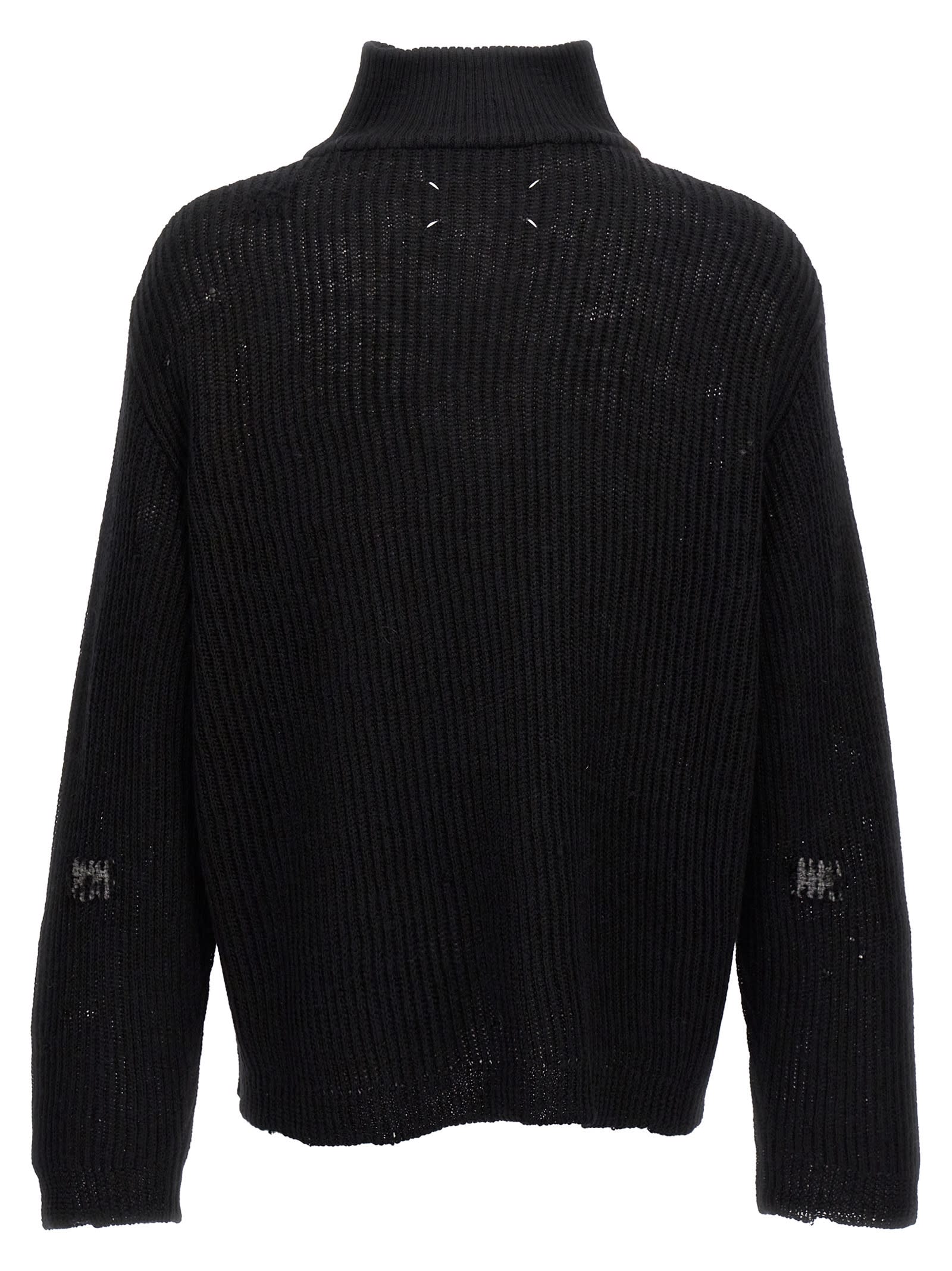 Shop Maison Margiela Distressed Half Zip Sweater In Black