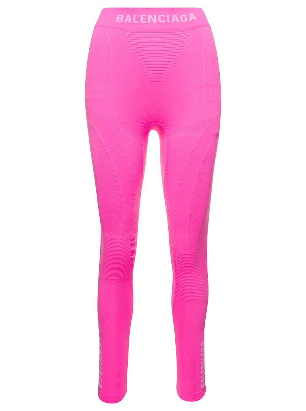 BALENCIAGA PINK ATHLETIC LEGGINGS WITH LOGO IN POLYAMMIDE STRETCH WOMAN