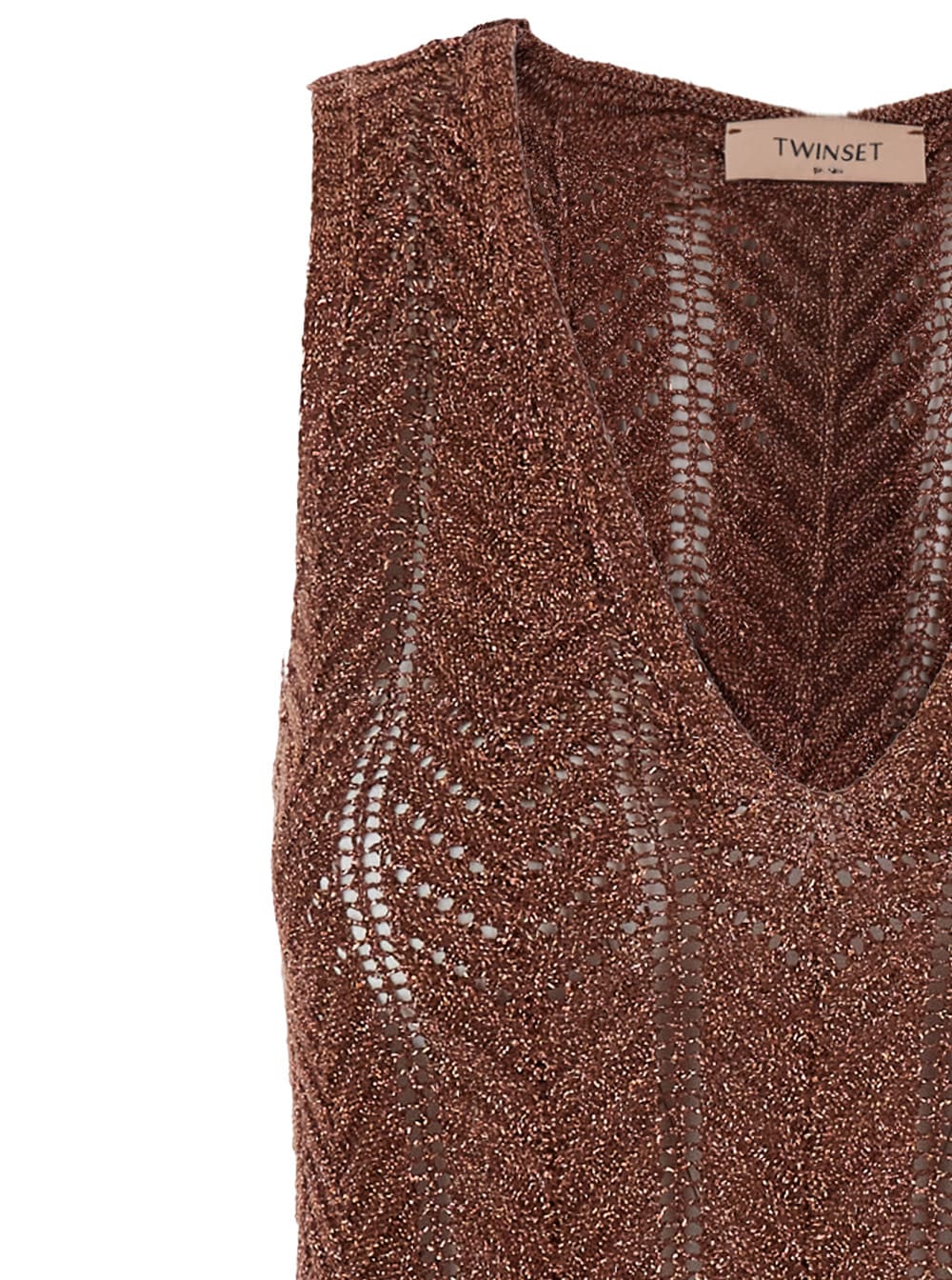 Twinset Brown Sleeveless Long Dress With V Neck And Logo Plaque On The Rear In Viscose Blend Woman