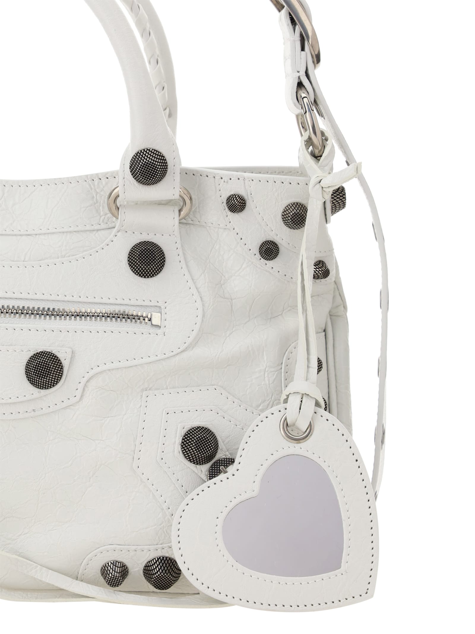 Balenciaga Green Leather Shoulder Handbag With Magnetic Closure And Metal Details In Optic White