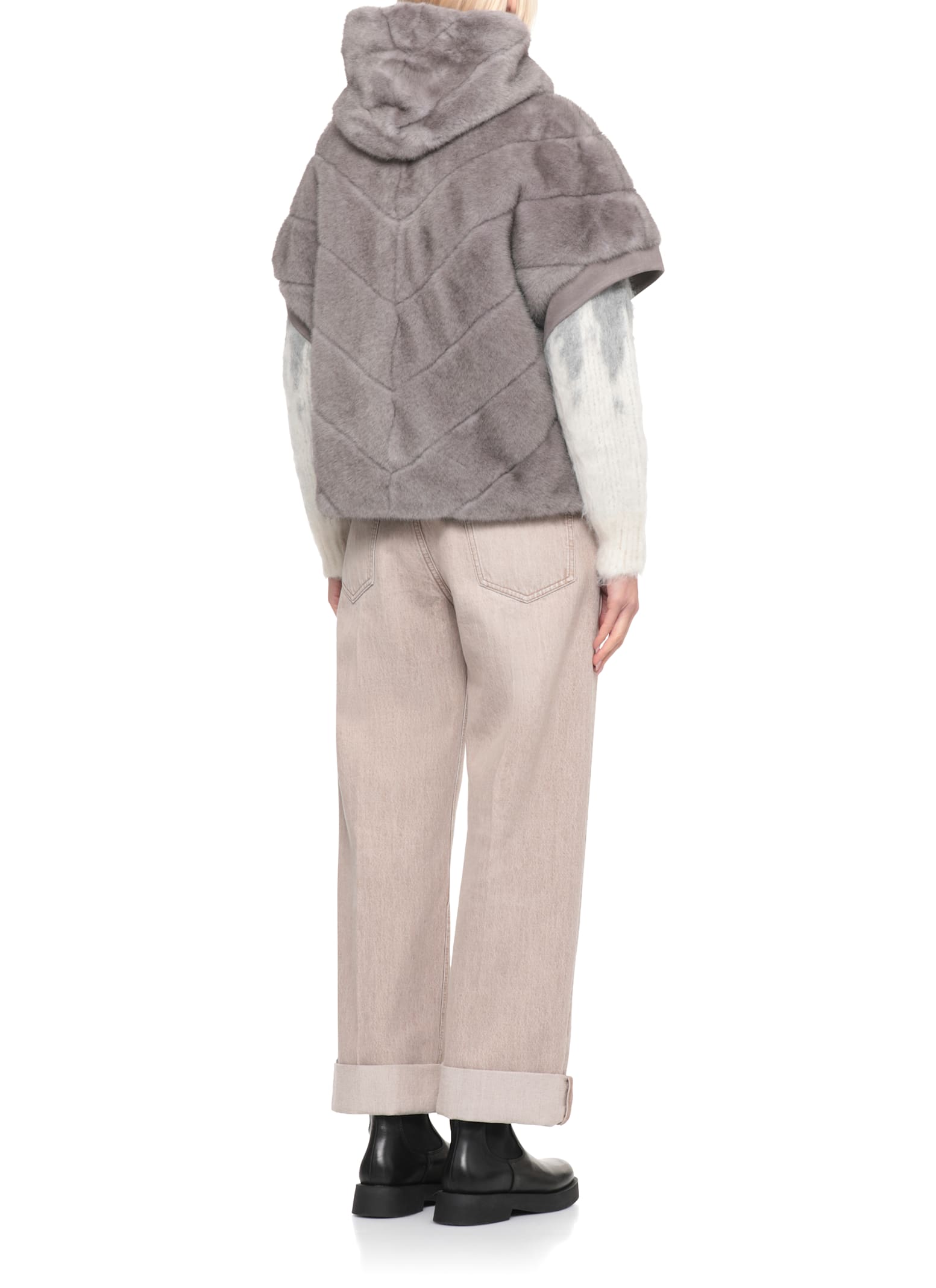 Betta Corradi Synthetic Fur Jacket In Gray