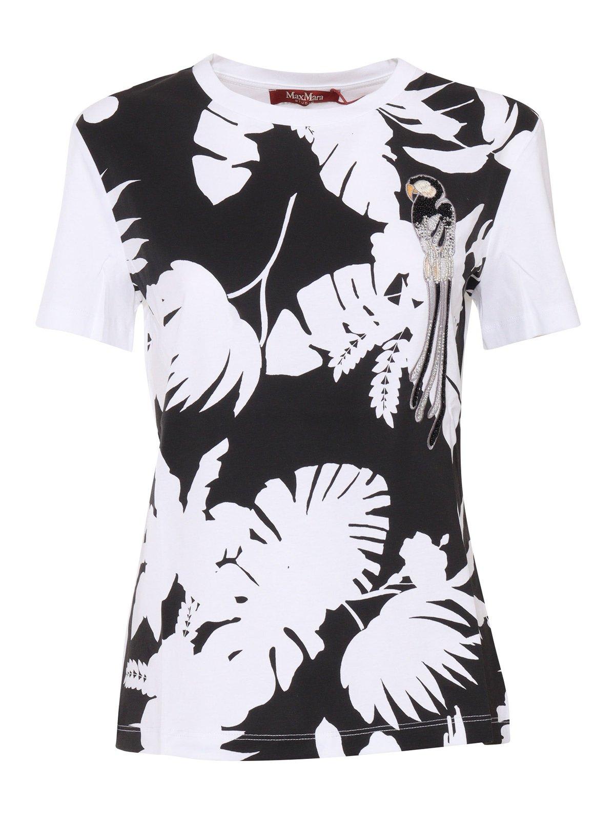 Max Mara Floral Printed Crewneck T-shirt In White
