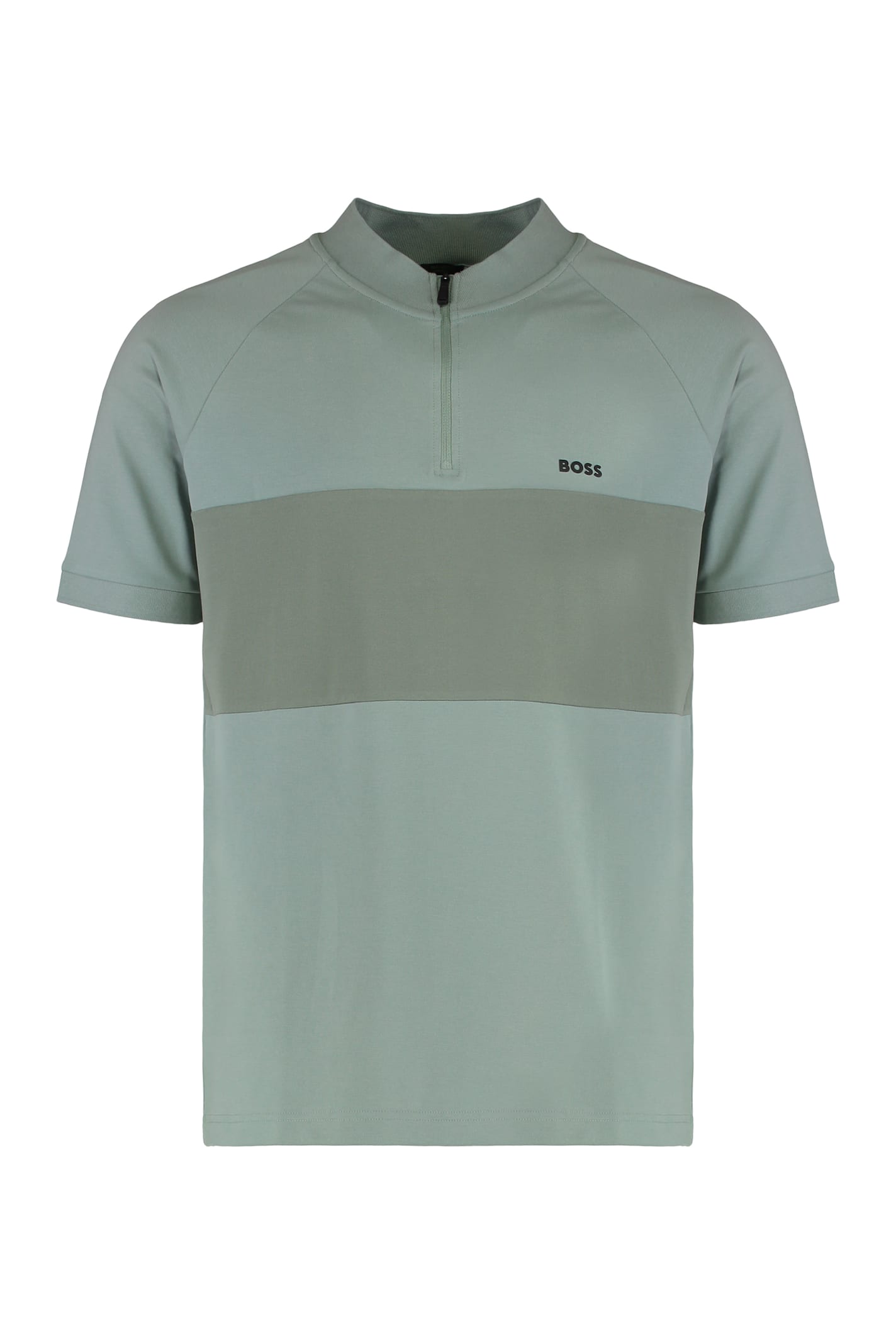 Hugo Boss Cotton Blend Sport Polo With Zip Collar In Gray