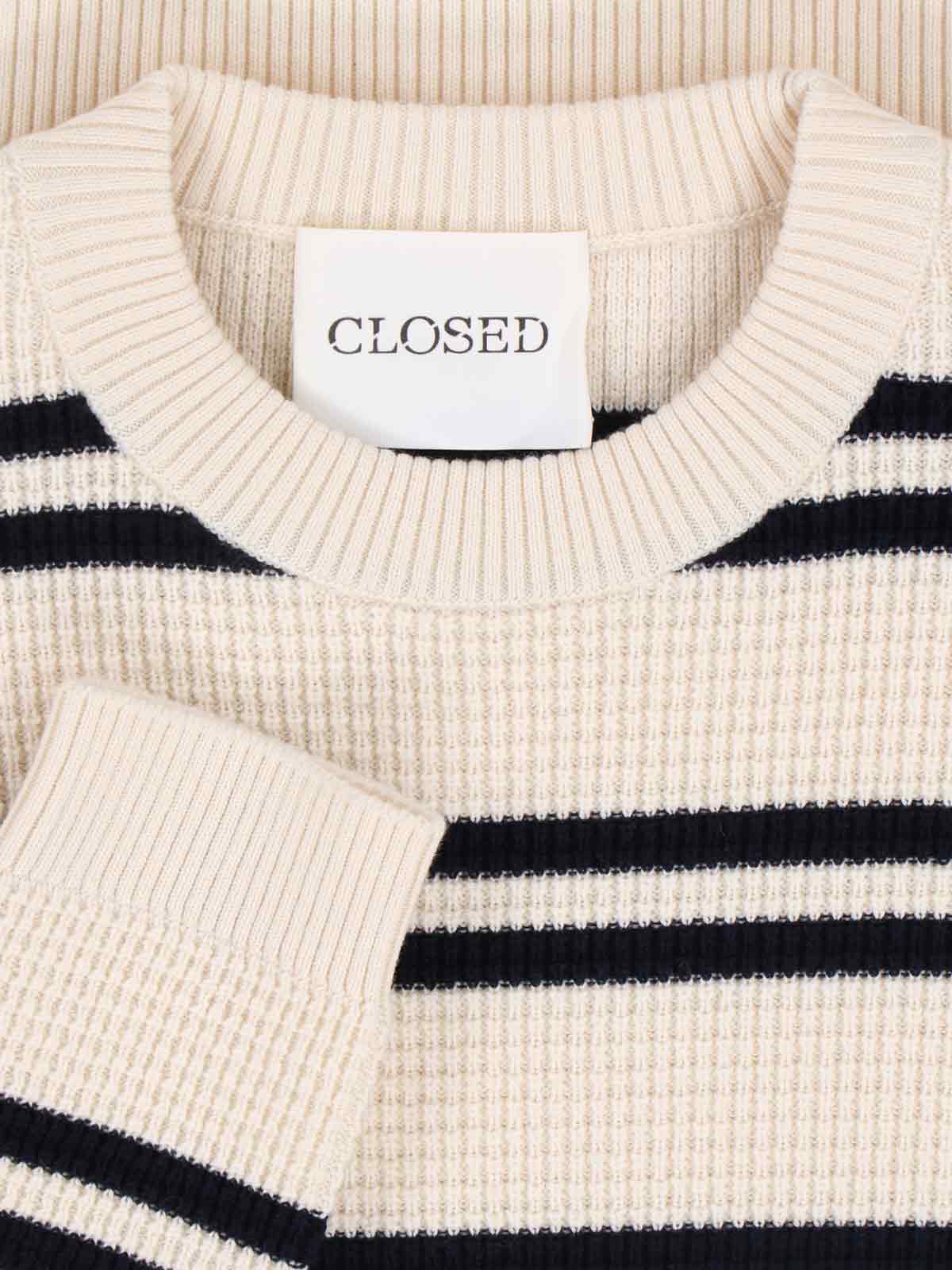 Closed Contrasting Stripe Knit Sweater With Relaxed Fit In White