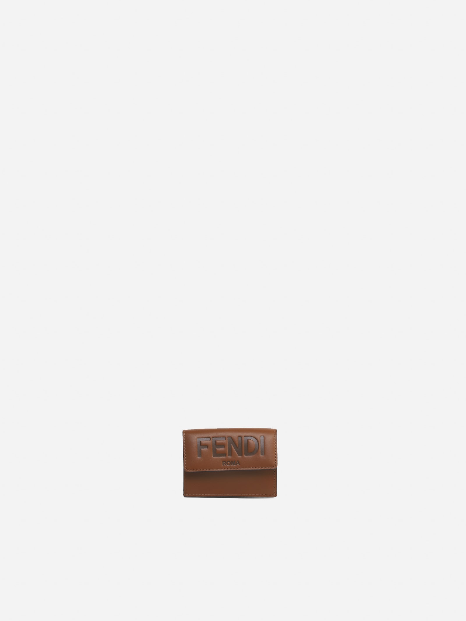 Fendi Micro Tri-fold Leather Wallet In Brown