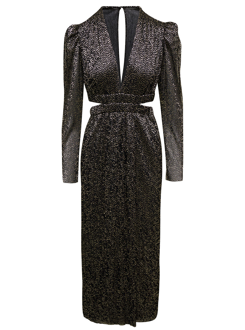 henrietta Black Maxi Polka-dots Dress With Cut-out In Tech Fabric Woman