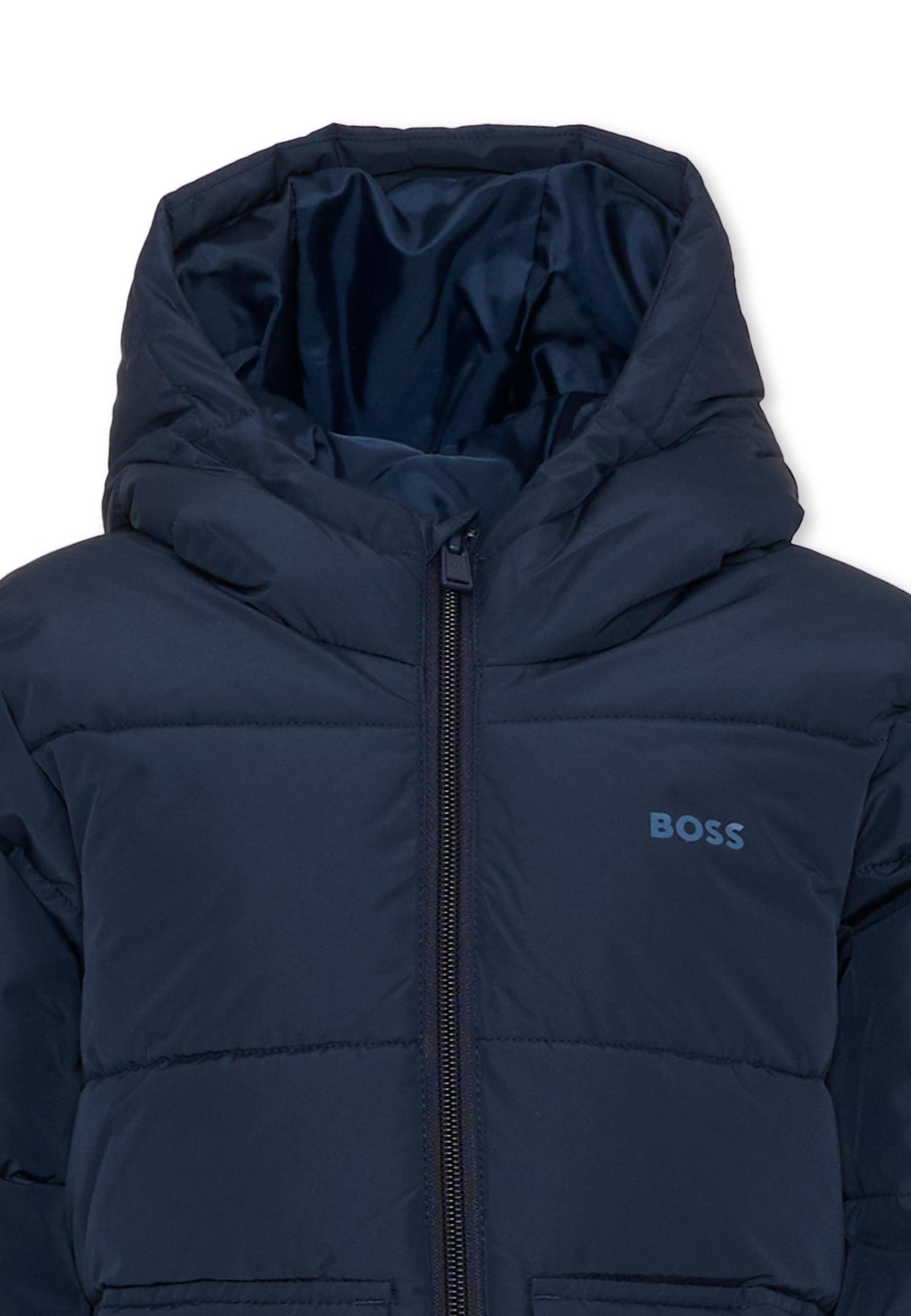 Hugo Boss Blue Down Jacket For Boy With Logo In Blue
