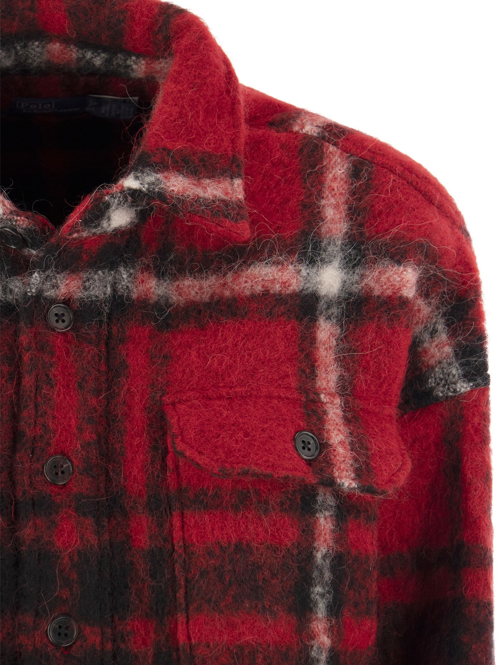 Shop Polo Ralph Lauren Oversized Wool-blend Plaid Shirt In Red