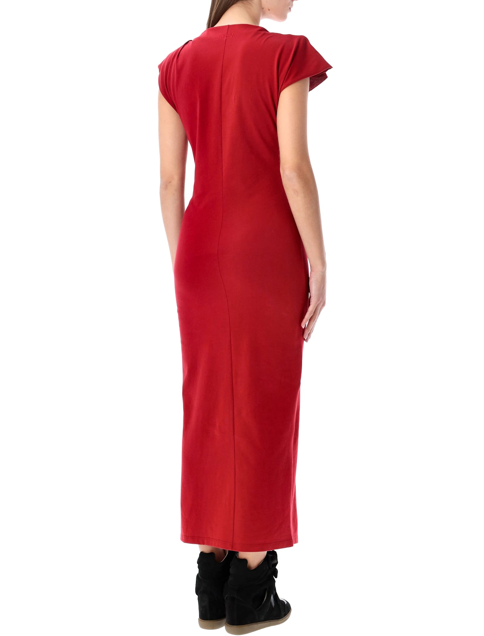 Isabel Marant Étoile Long Cotton Draped Dress Boat Neck In Red