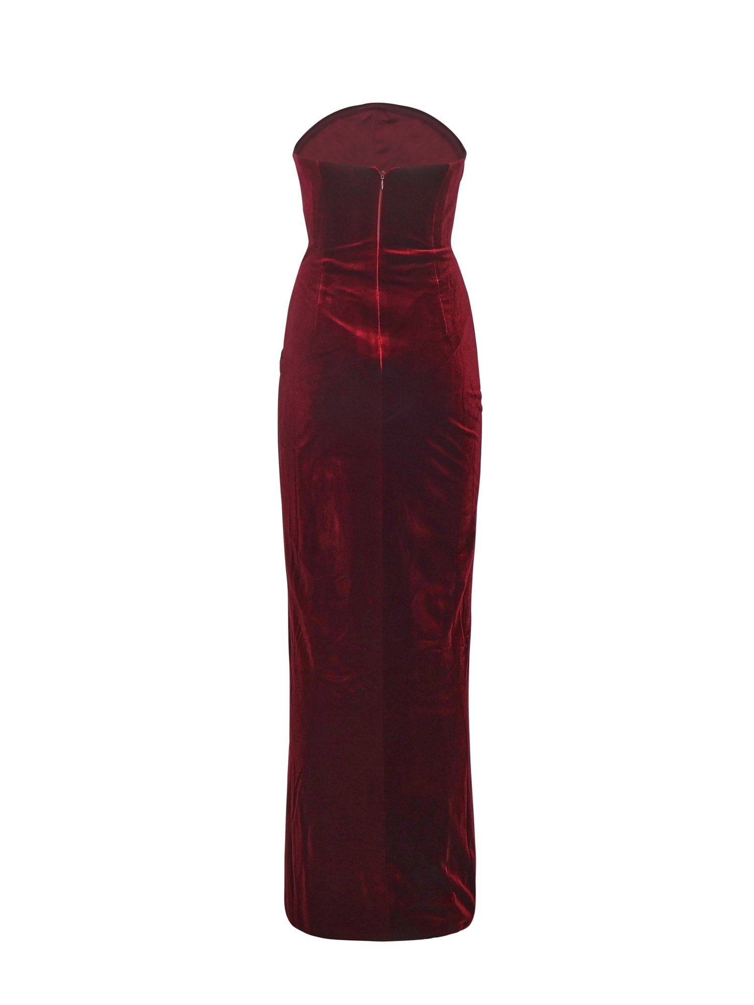Self-portrait Velvet Bustier Dress With Chain Detail In Burgundy