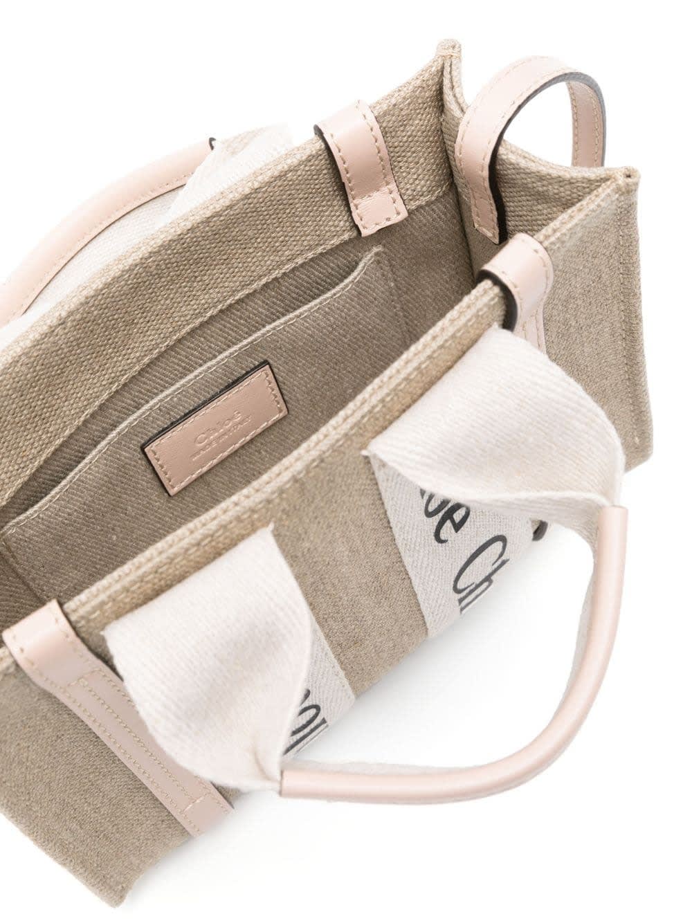 Shop Chloé White And Pink Woody Mini Tote Bag