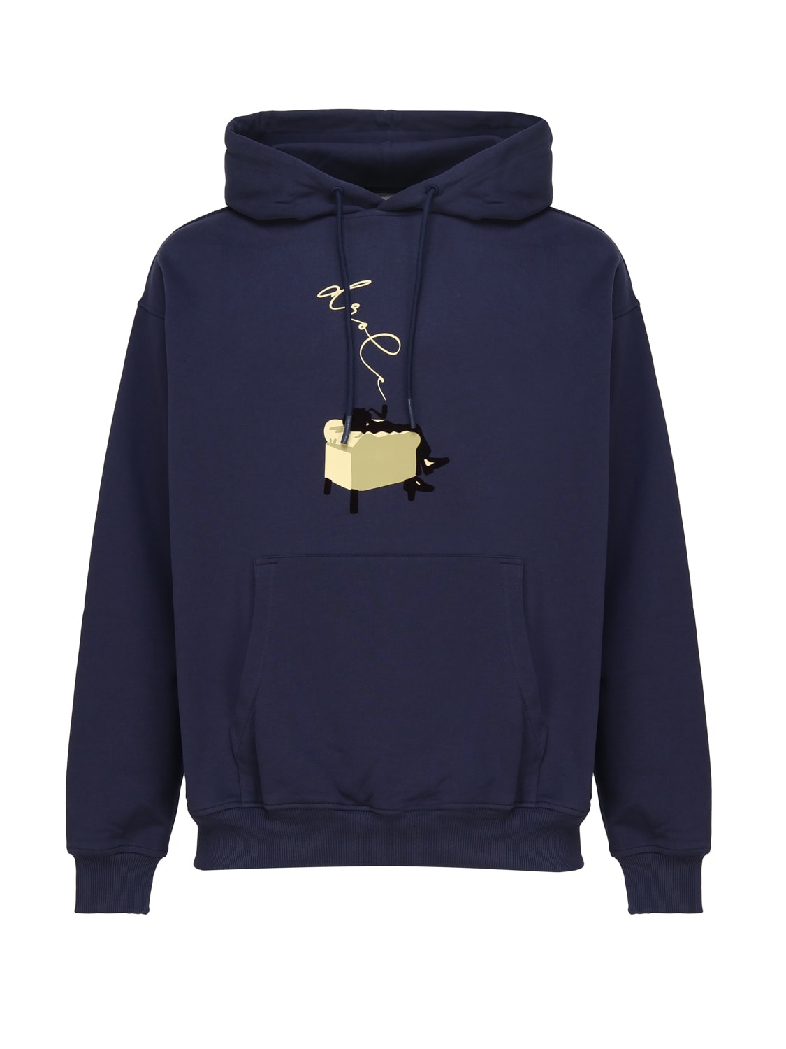 Shop Drôle De Monsieur Hoodie In Cotton With Drawstring Hood In Blue