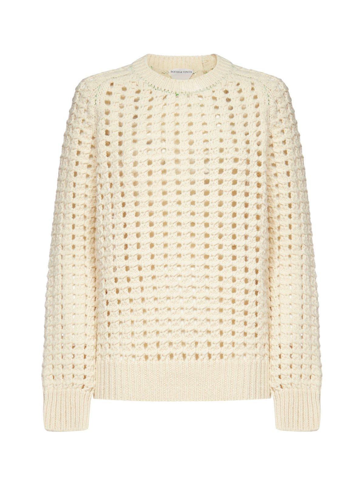 Shop Bottega Veneta Openknitted Crewneck Jumper In White